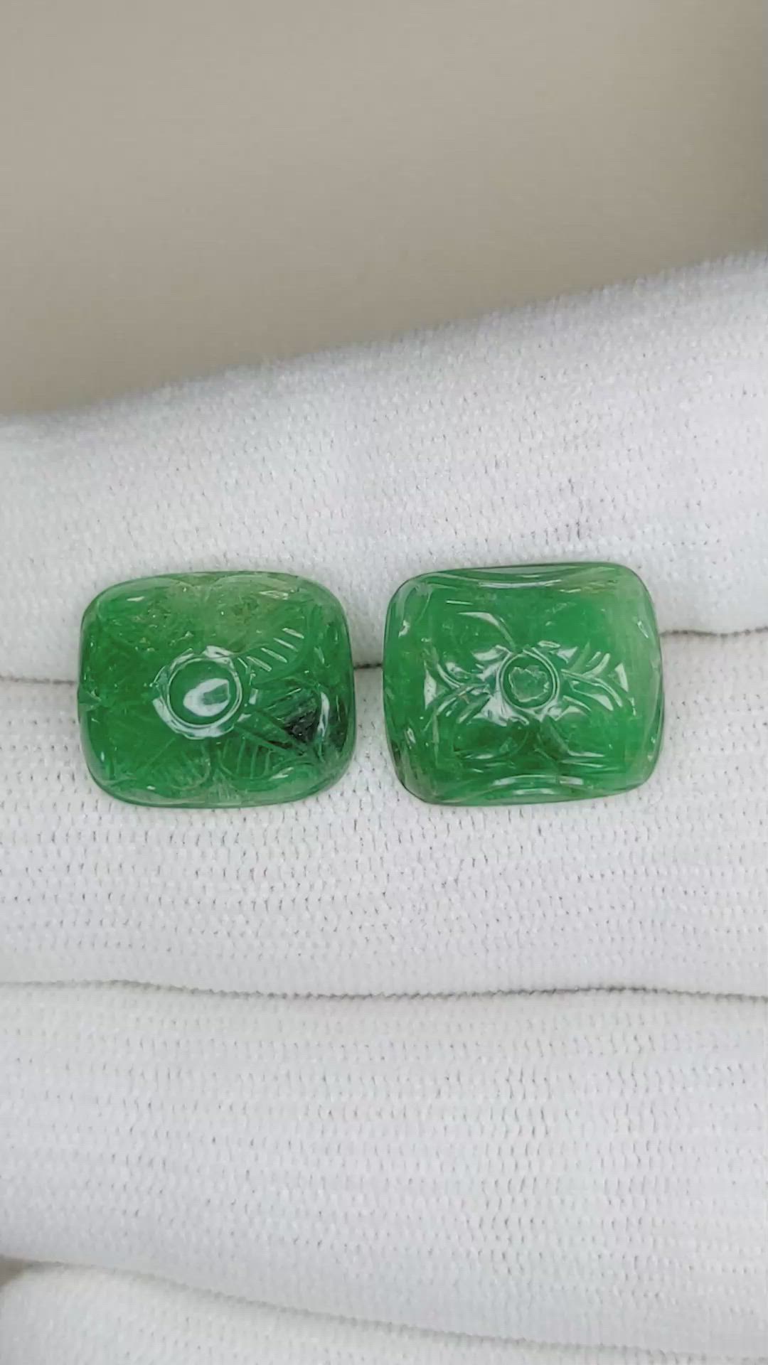 15.78 Ct.Tw.Total Carat Weight Emerald Pair from Zambia Size Video