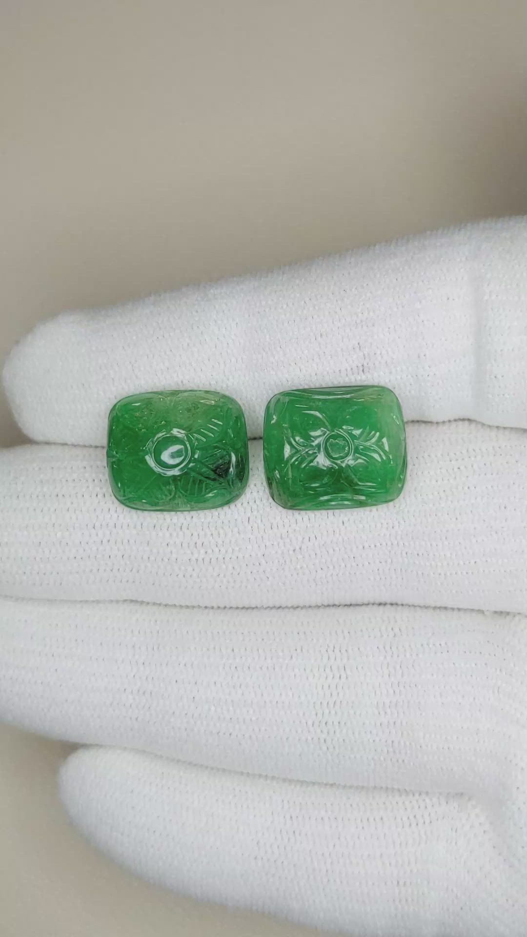 15.78 Ct.Tw.Total Carat Weight Emerald Pair from Zambia Size Video