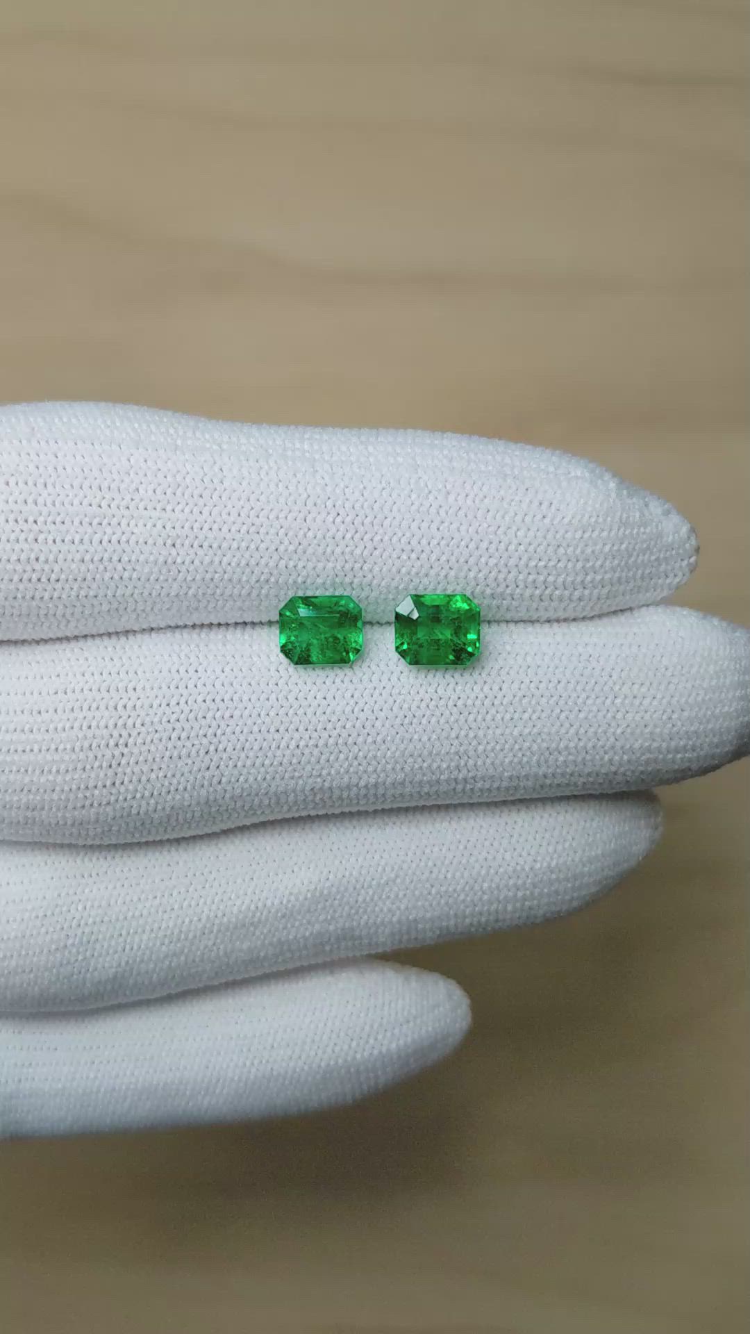 2.37 Ct.Tw.Total Carat Weight Emerald Pair from Zambia Size Video