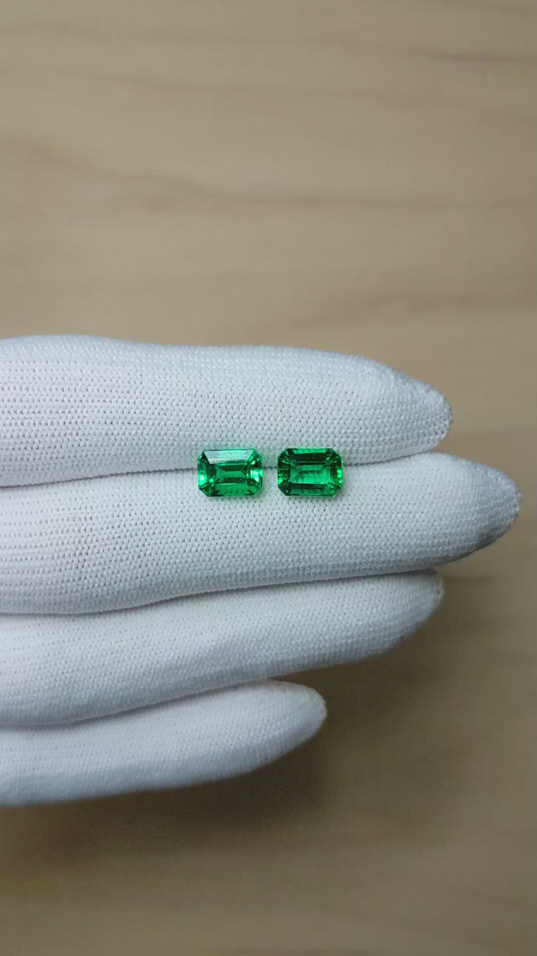 3.43 Ct.Tw.Total Carat Weight Emerald Pair from Zambia Size Video