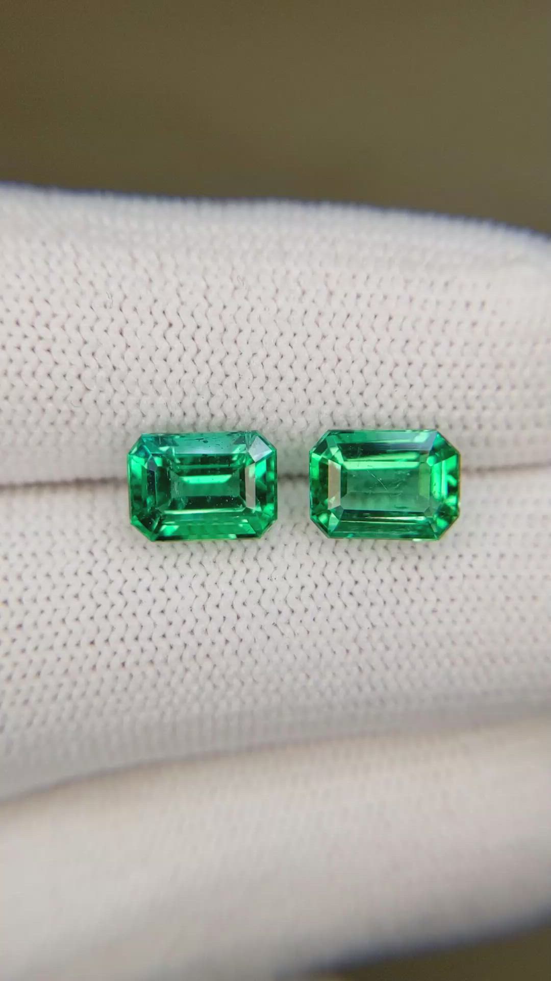 3.43 Ct.Tw.Total Carat Weight Emerald Pair from Zambia Size Video