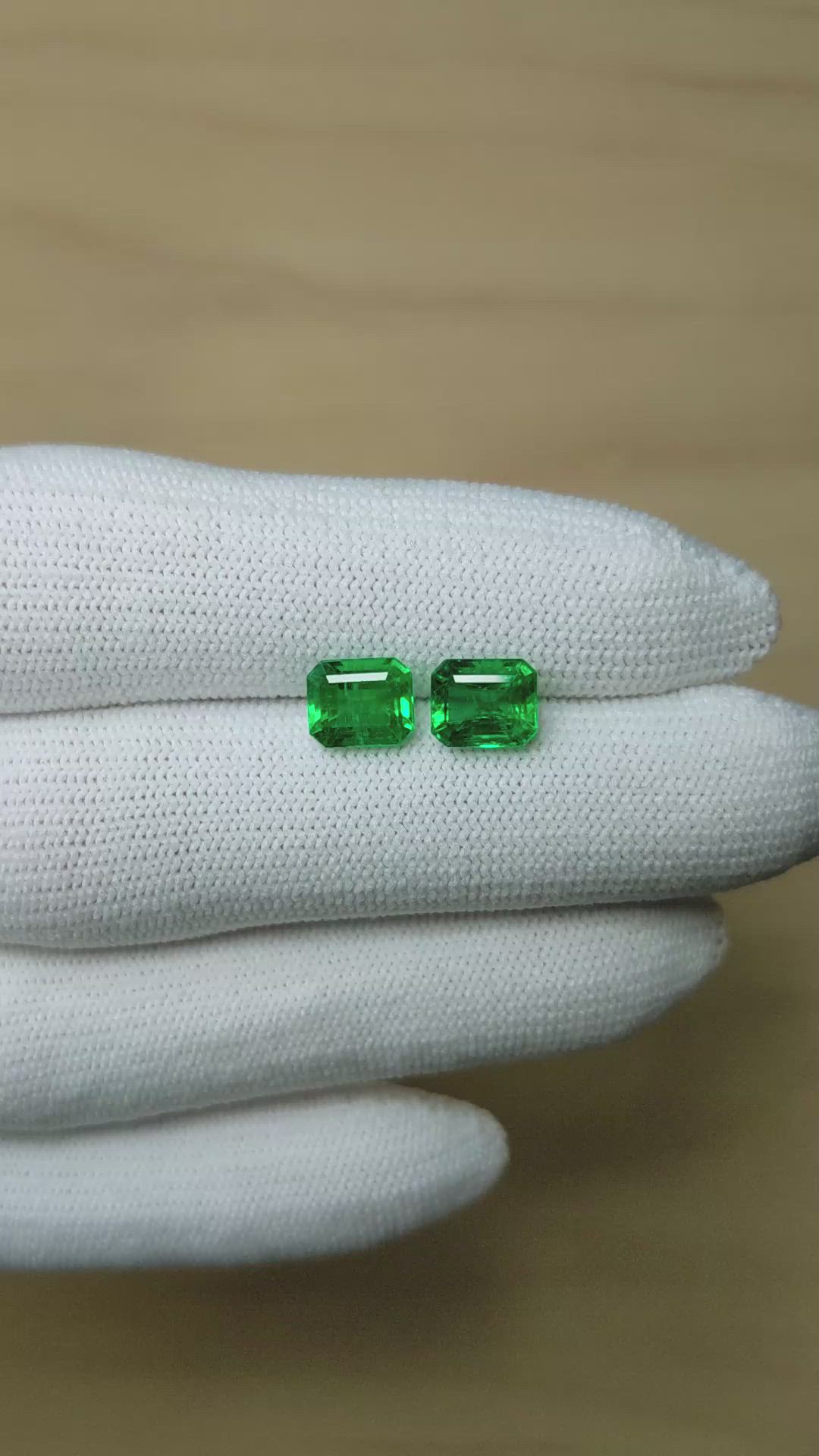 2.85&nbsp;Ct.Tw.Total Carat Weight Emerald Pair from Zambia Size Video
