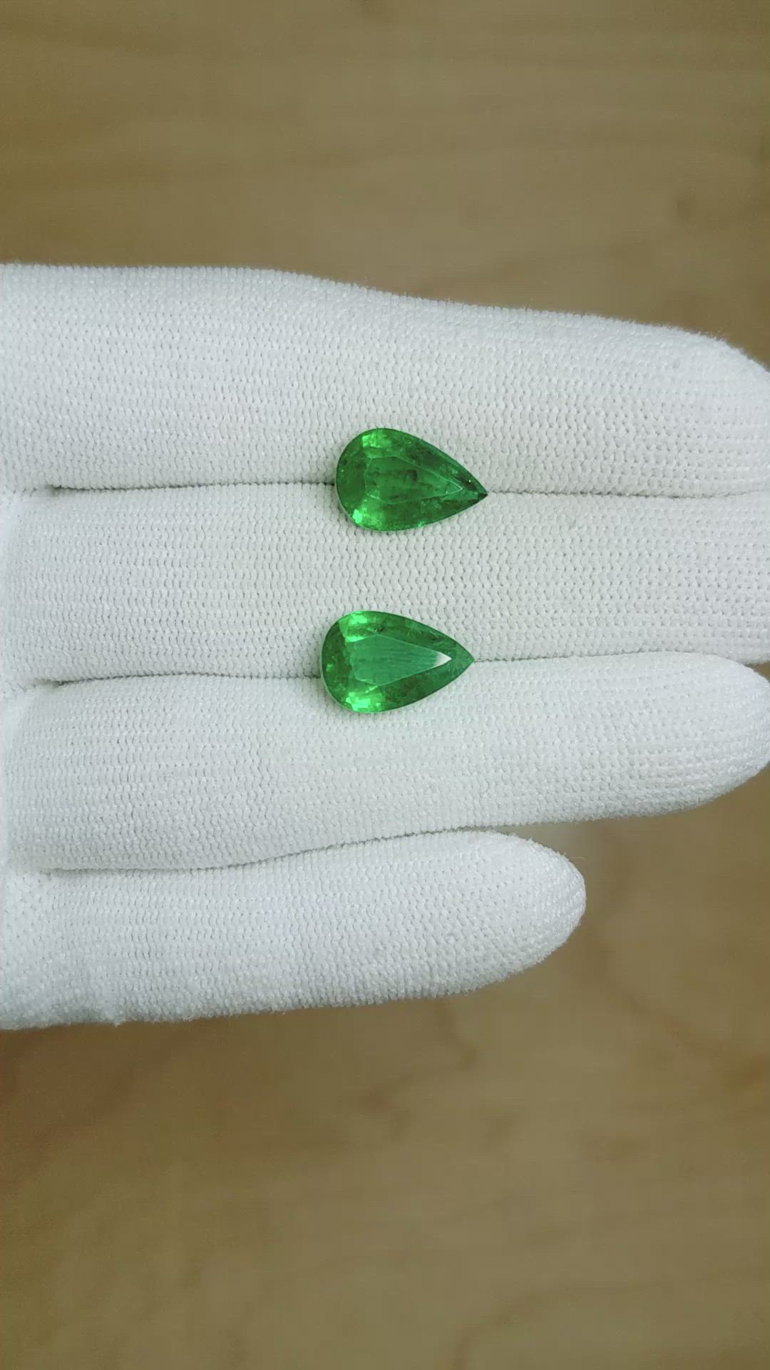 6.77 Ct.Tw.Total Carat Weight Emerald Pair from Zambia Size Video