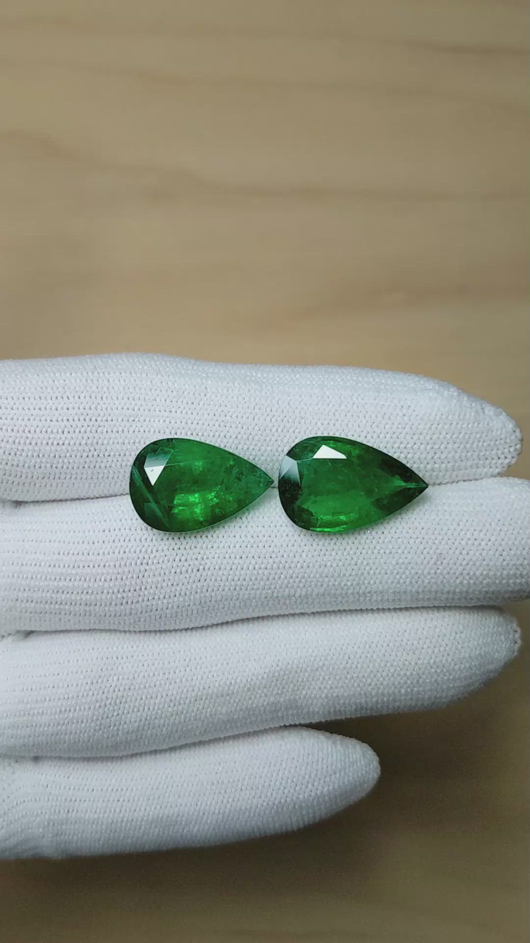 14.07 Ct.Tw.Total Carat Weight Emerald Pair from Zambia Size Video
