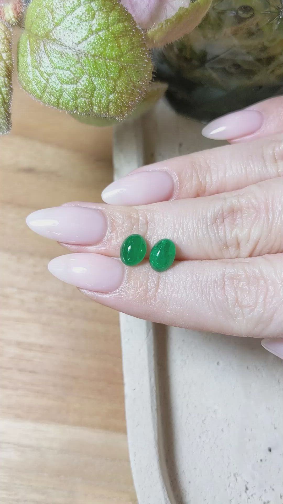 3.22&nbsp;Ct.Tw.Total Carat Weight Cabochon Emerald Pair from Zambia Size Video