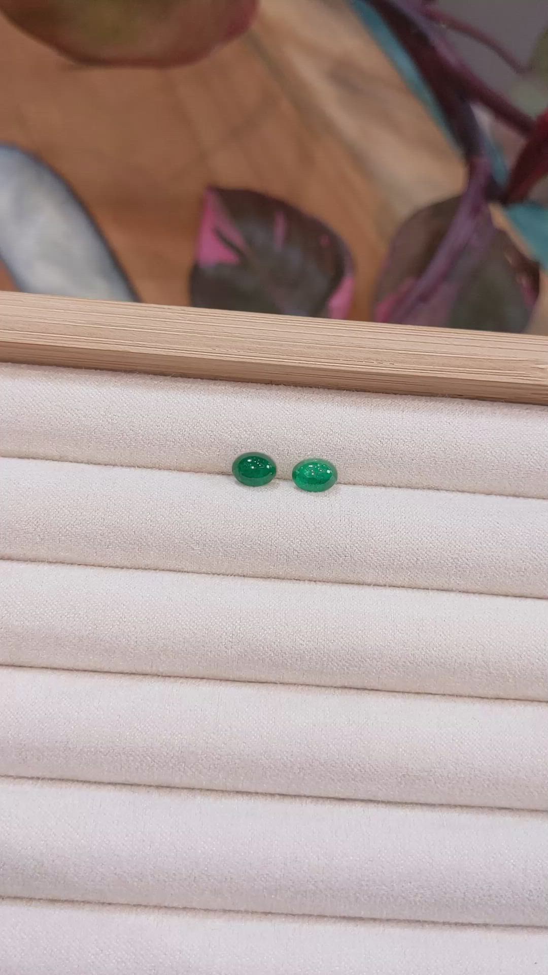 1.92 Ct.Tw.Total Carat Weight Cabochon Emerald Pair from Zambia Size Video