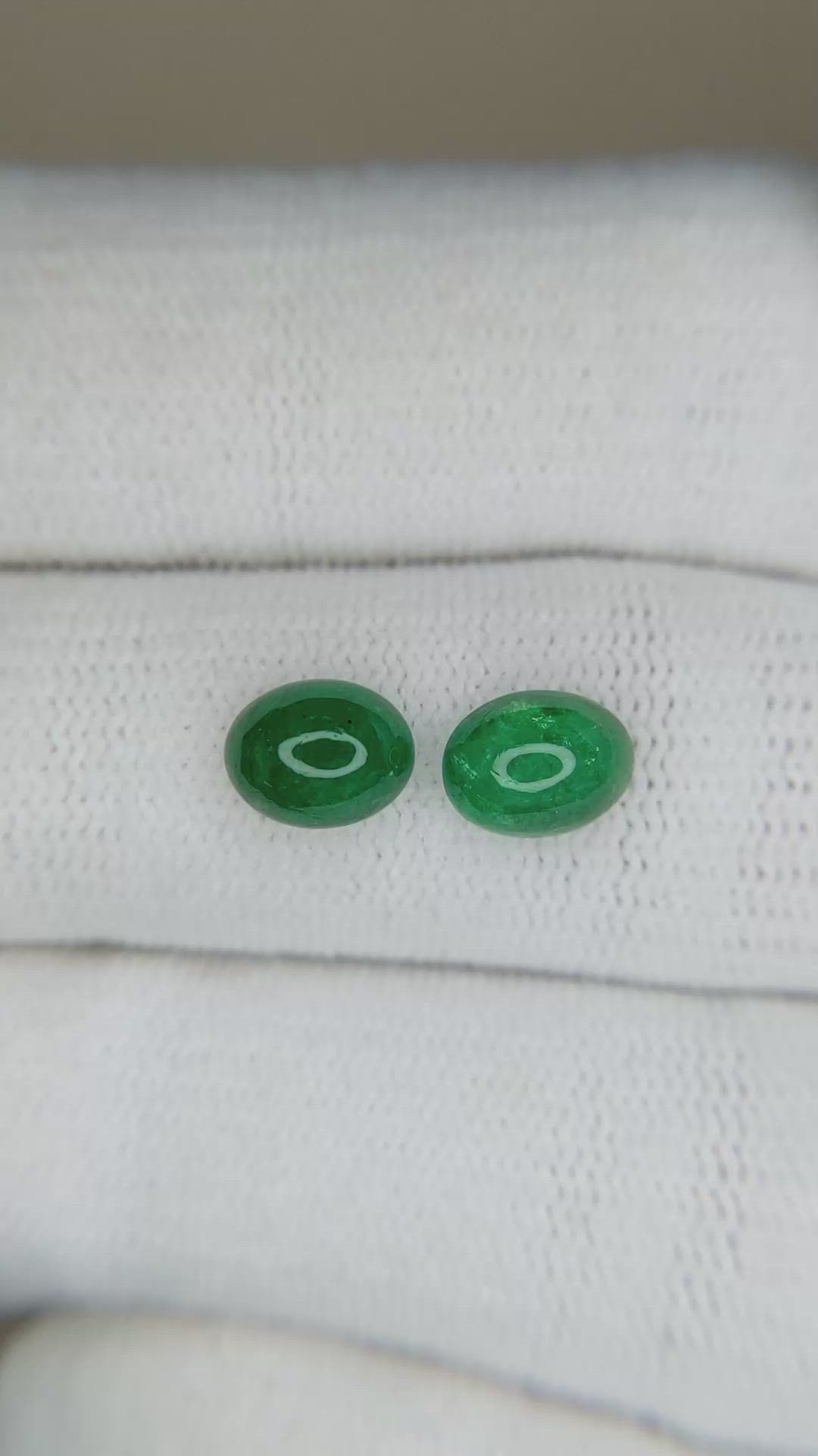 1.92 Ct.Tw.Total Carat Weight Cabochon Emerald Pair from Zambia Size Video