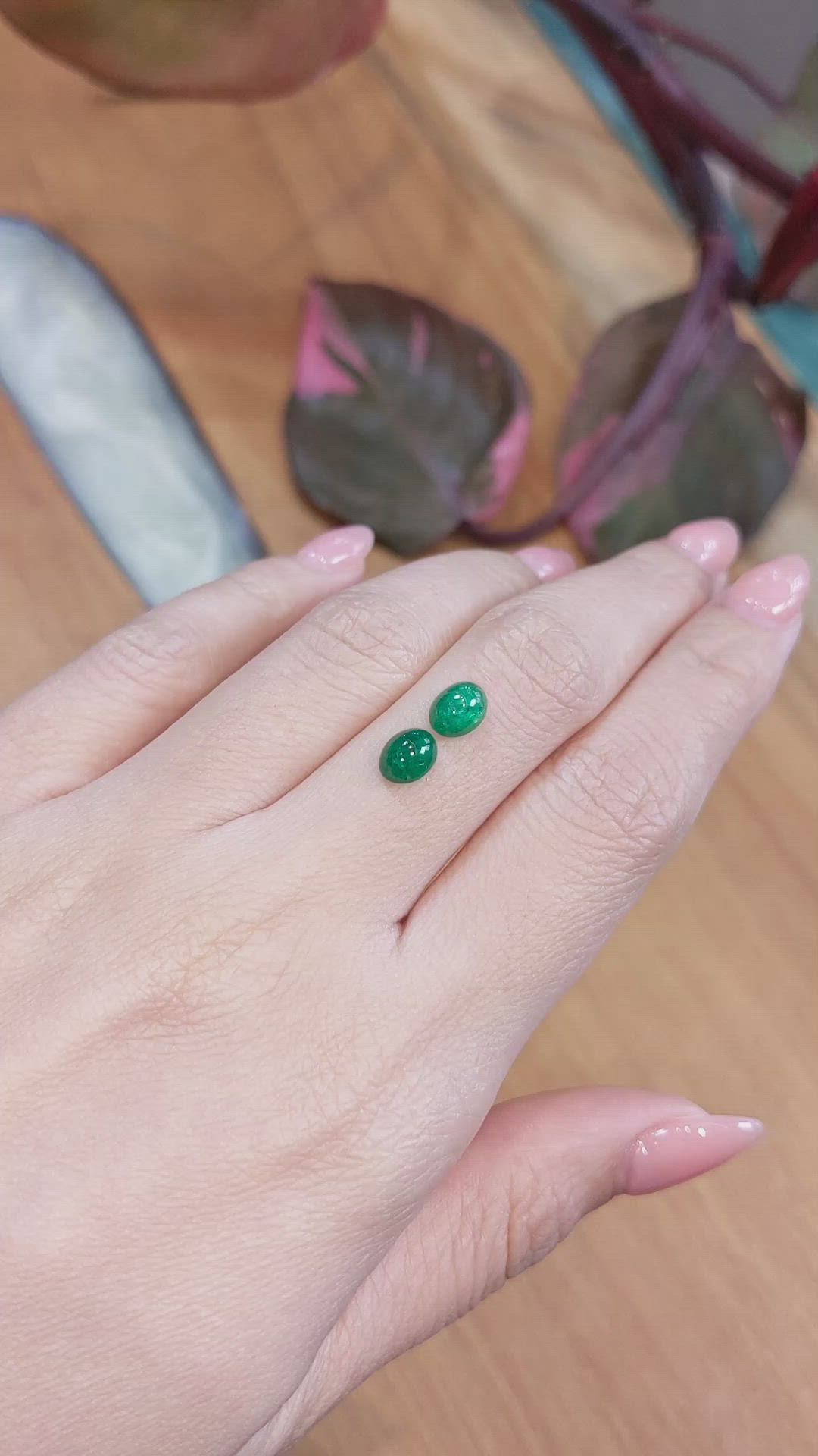 1.92 Ct.Tw.Total Carat Weight Cabochon Emerald Pair from Zambia Size Video