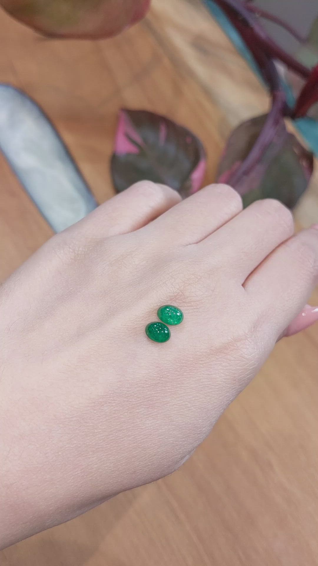 1.92 Ct.Tw.Total Carat Weight Cabochon Emerald Pair from Zambia Size Video