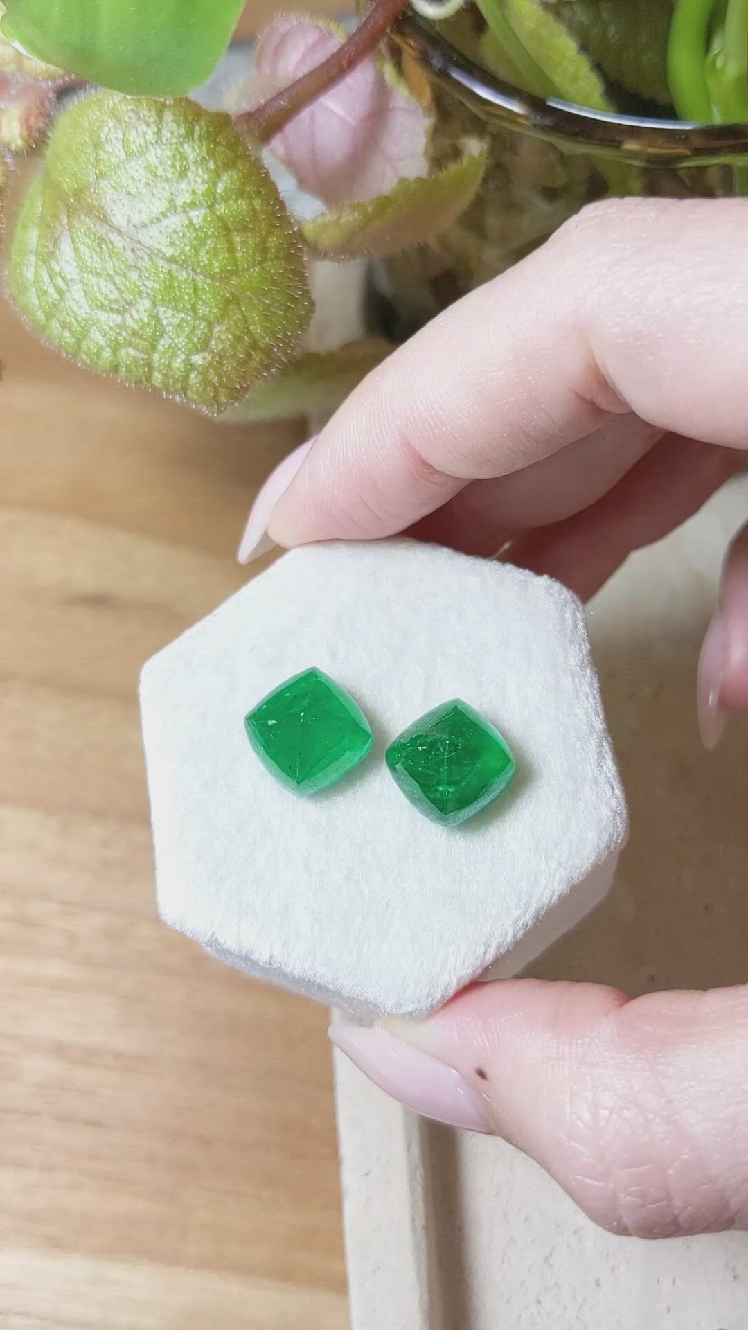 13.16&nbsp;Ct.Tw.Total Carat Weight Cabochon Emerald Pair from Zambia Size Video