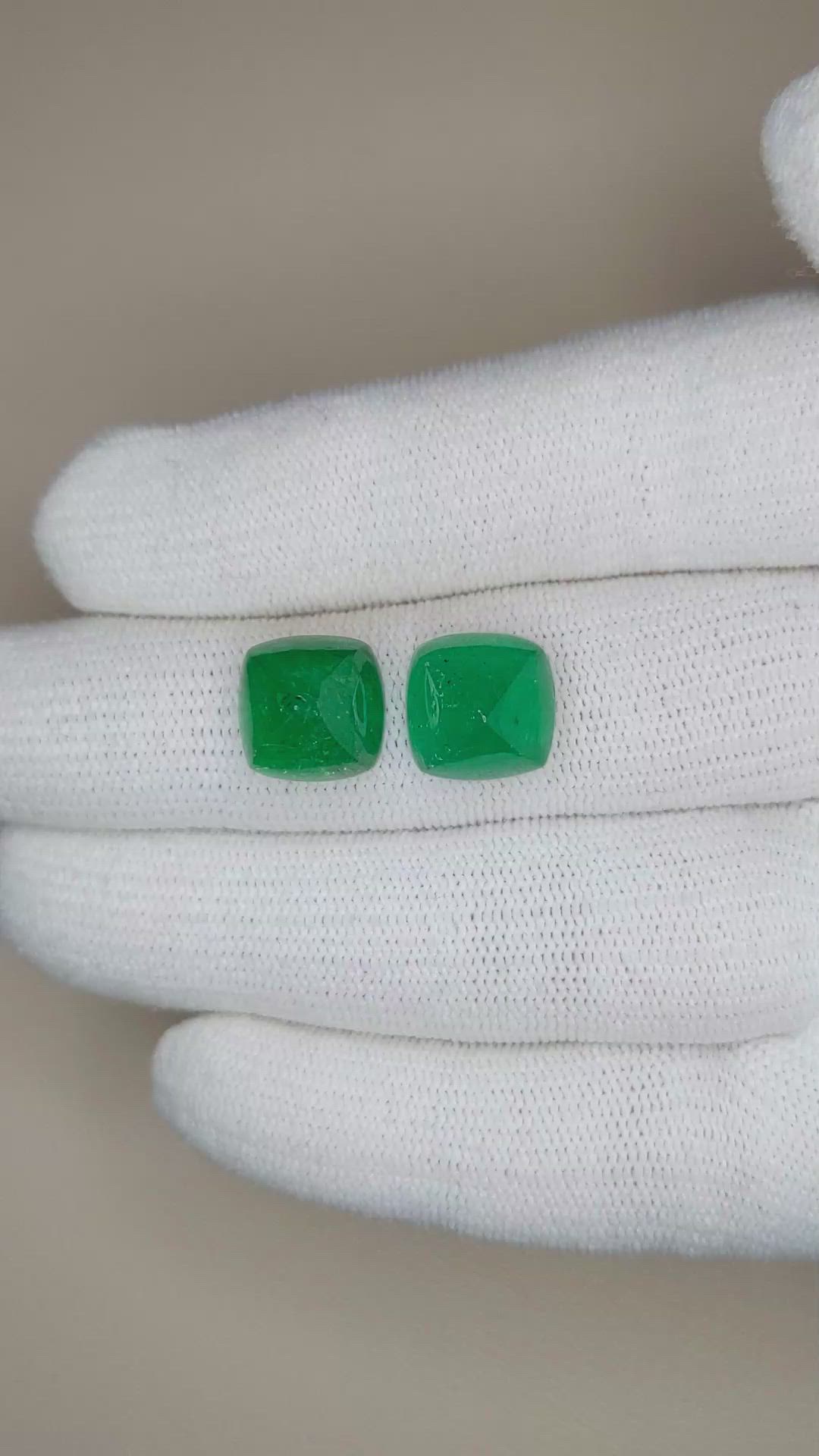 13.16&nbsp;Ct.Tw.Total Carat Weight Cabochon Emerald Pair from Zambia Size Video