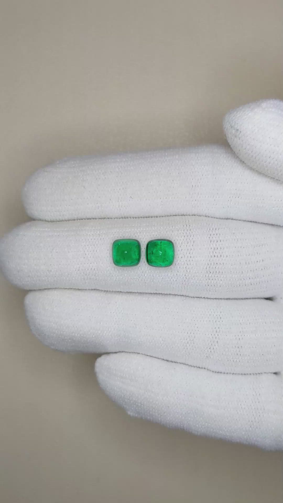 2.09 Ct.Tw.Total Carat Weight Cabochon Emerald Pair from Afghanistan Size Video