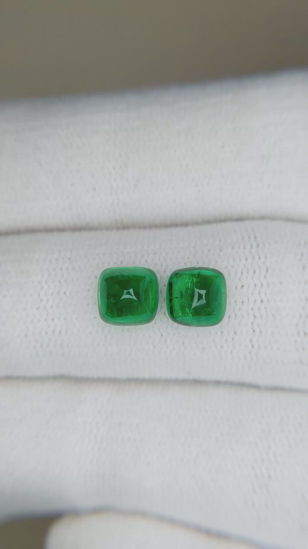 2.09 Ct.Tw.Total Carat Weight Cabochon Emerald Pair from Afghanistan Size Video