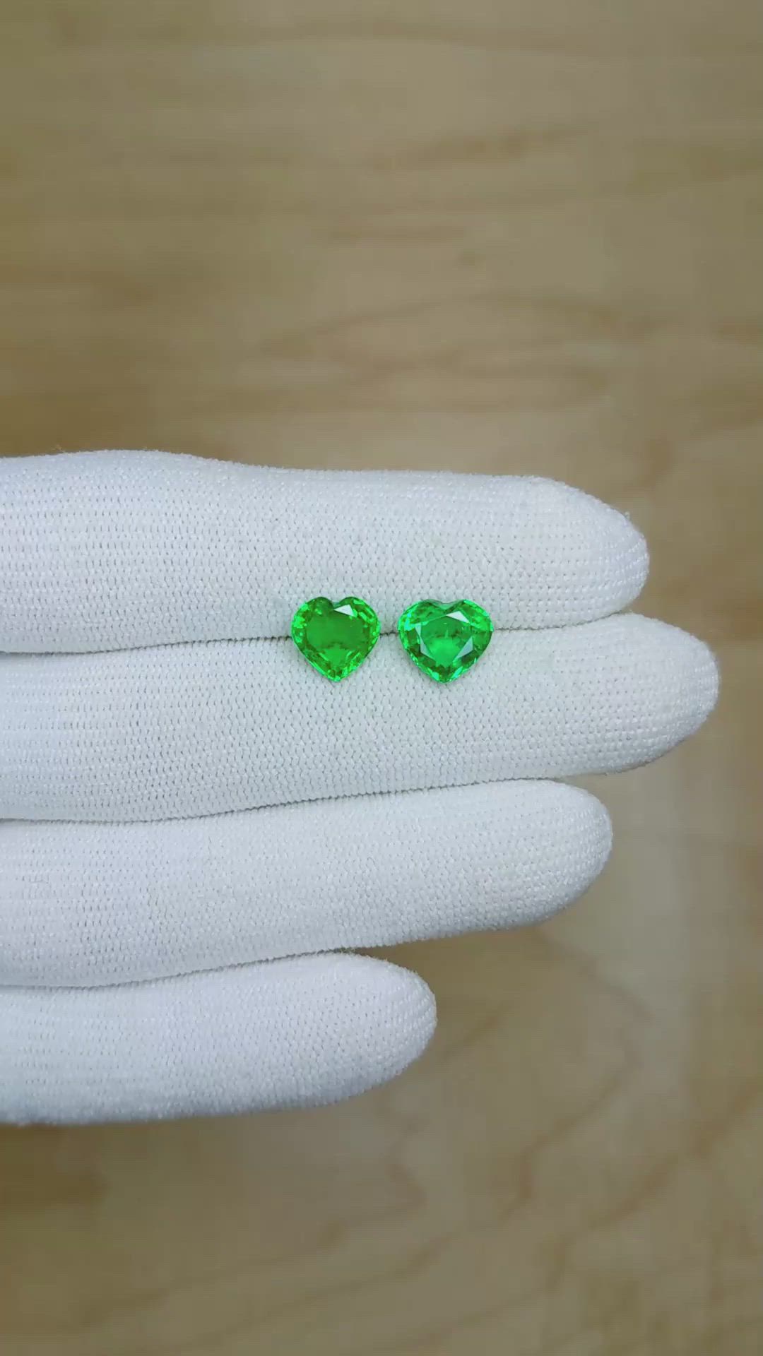 3.13 Ct.Tw.Total Carat Weight Emerald Pair from Zambia Size Video