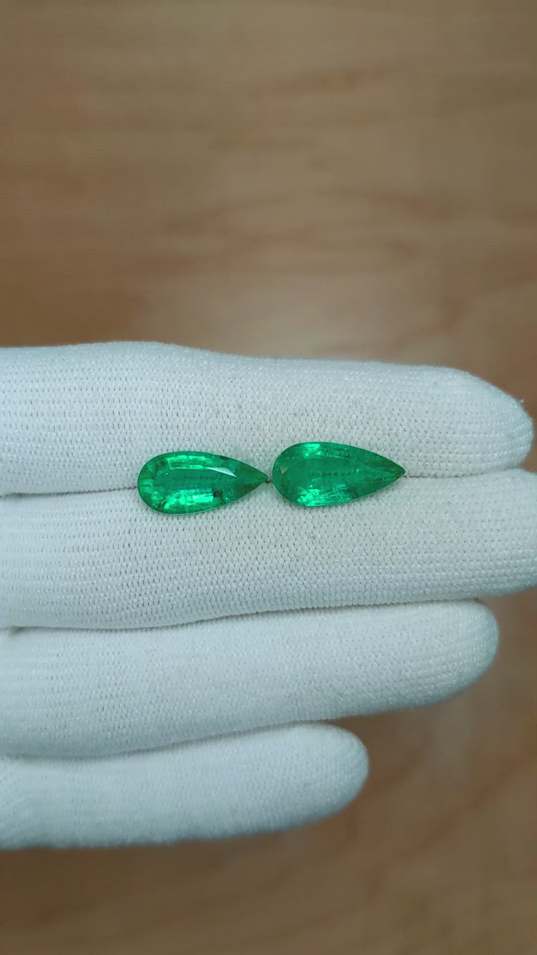 6.75 Ct.Tw.Total Carat Weight Emerald Pair from Colombia Size Video