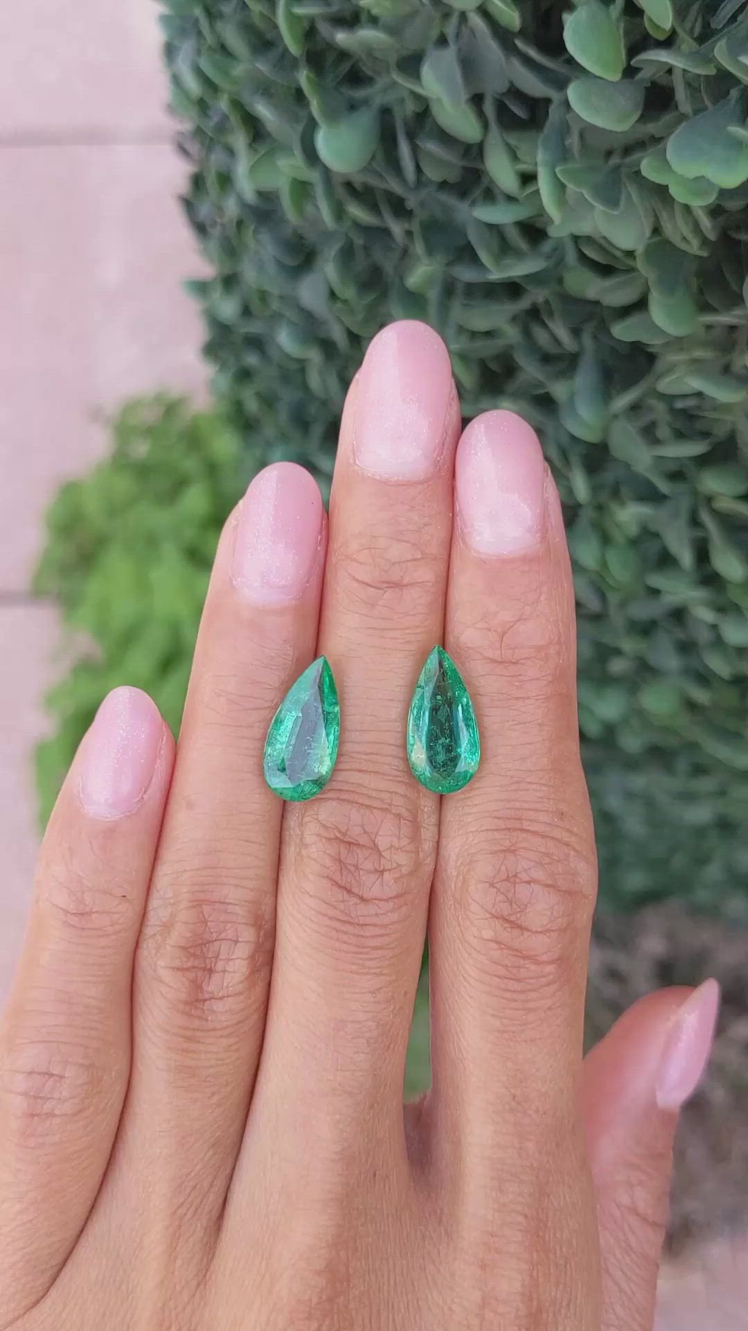 6.75 Ct.Tw.Total Carat Weight Emerald Pair from Colombia Size Video