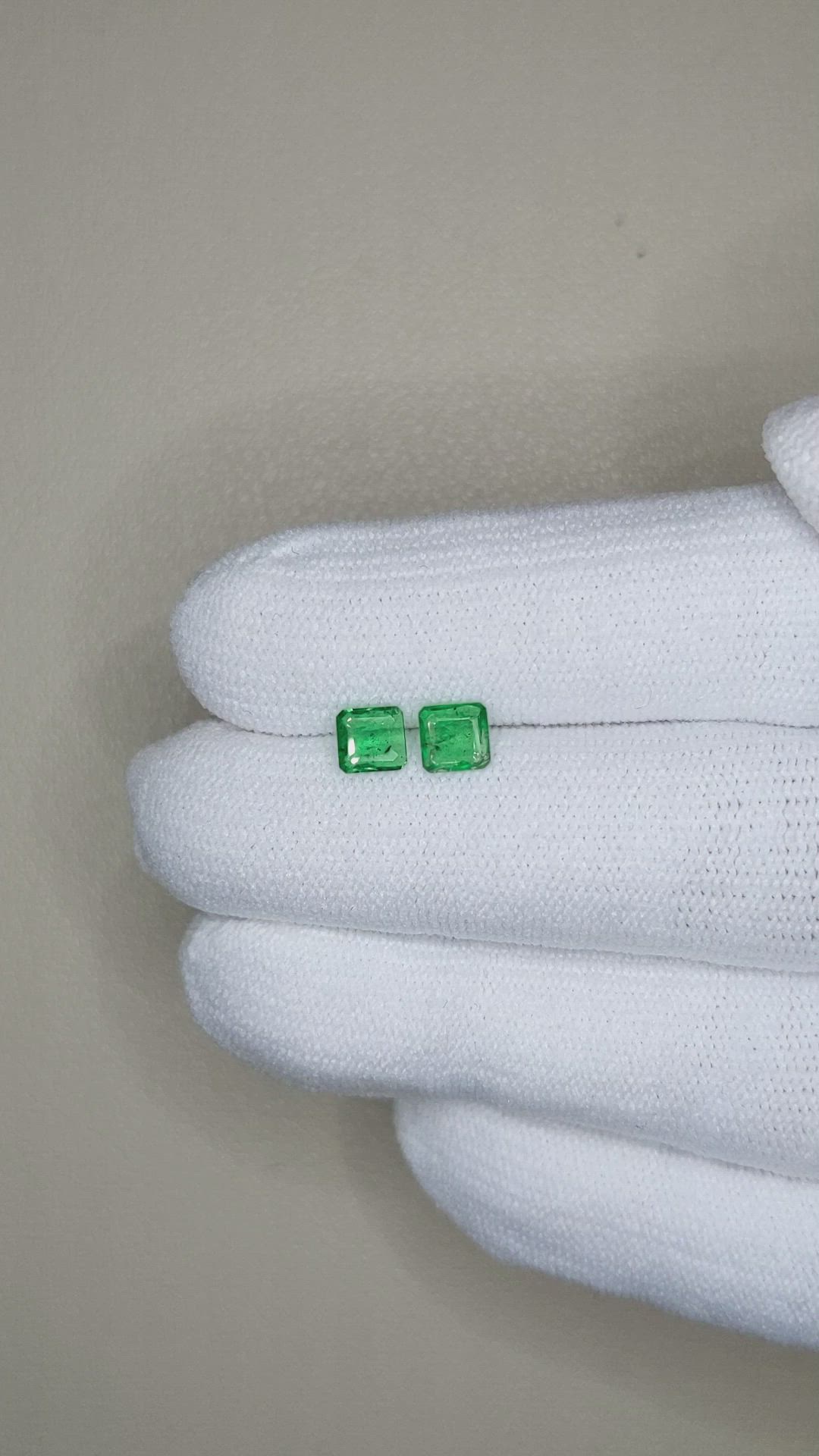 0.67 Ct.Tw.Total Carat Weight Emerald Pair from Colombia Size Video