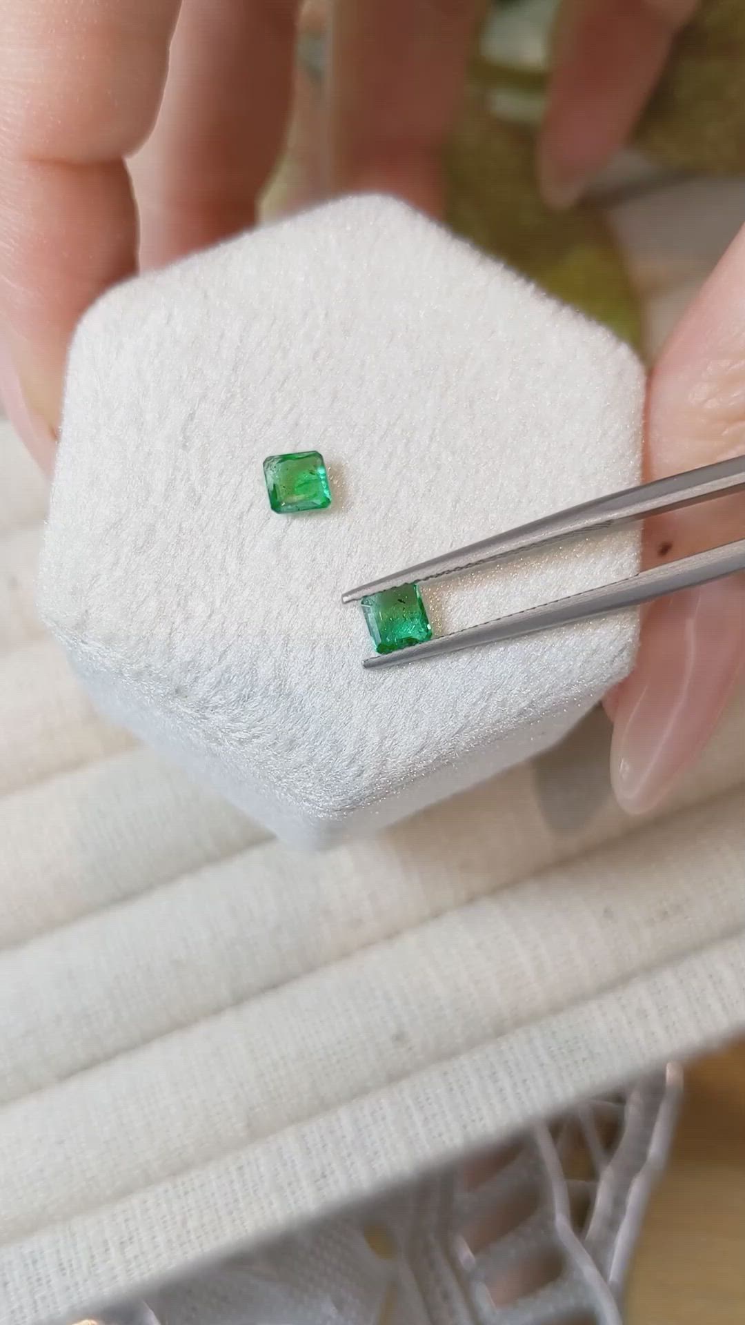 0.67 Ct.Tw.Total Carat Weight Emerald Pair from Colombia Size Video