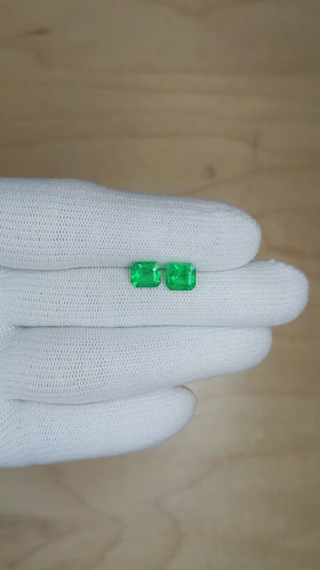 2.09&nbsp;Ct.Tw.Total Carat Weight Emerald Pair from Colombia Size Video