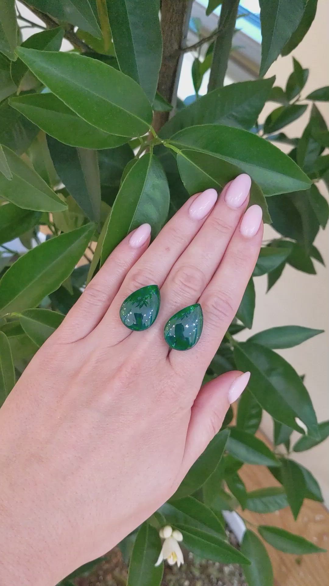 45.70&nbsp;Ct.Tw.Total Carat Weight Cabochon Emerald Pair from Zambia Size Video