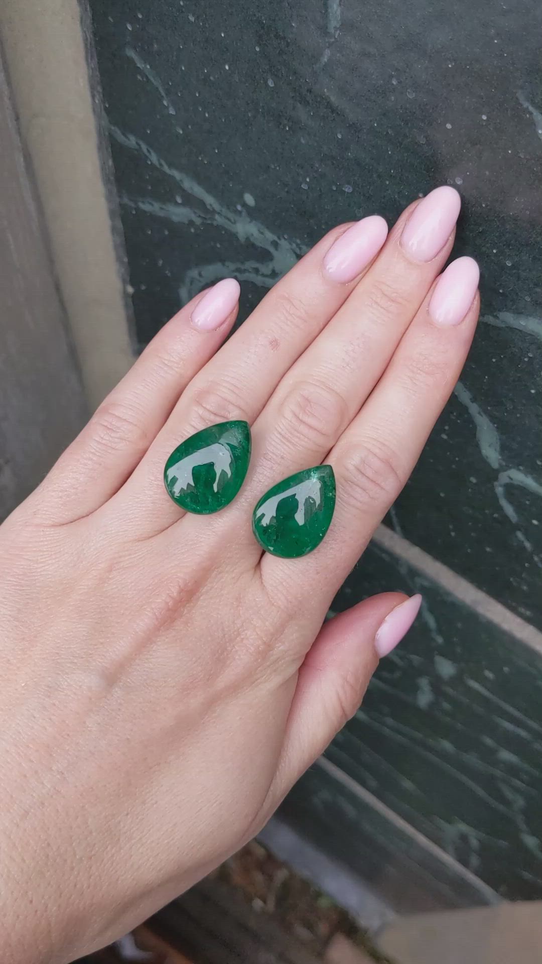 45.70&nbsp;Ct.Tw.Total Carat Weight Cabochon Emerald Pair from Zambia Size Video