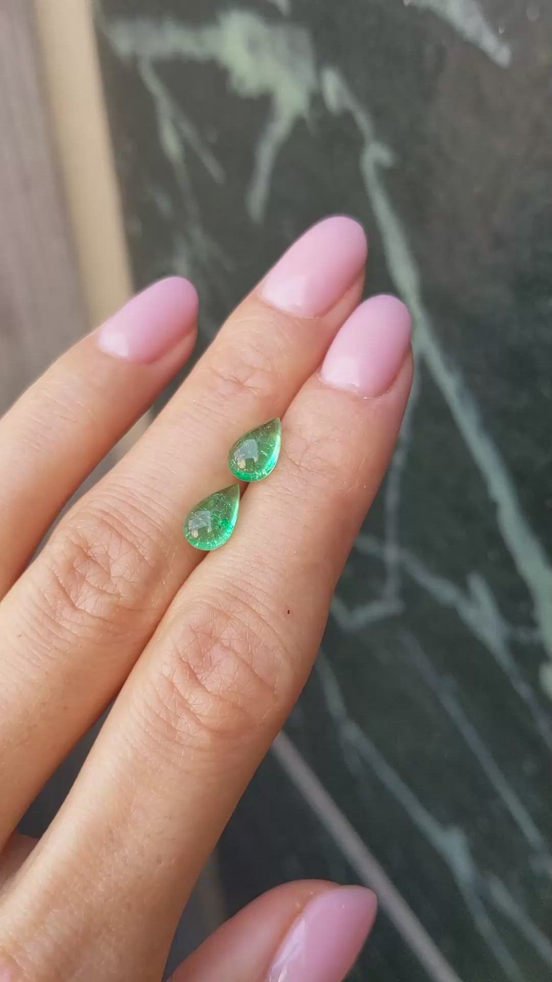 1.95 Ct.Tw.Total Carat Weight Cabochon Emerald Pair from Colombia Size Video