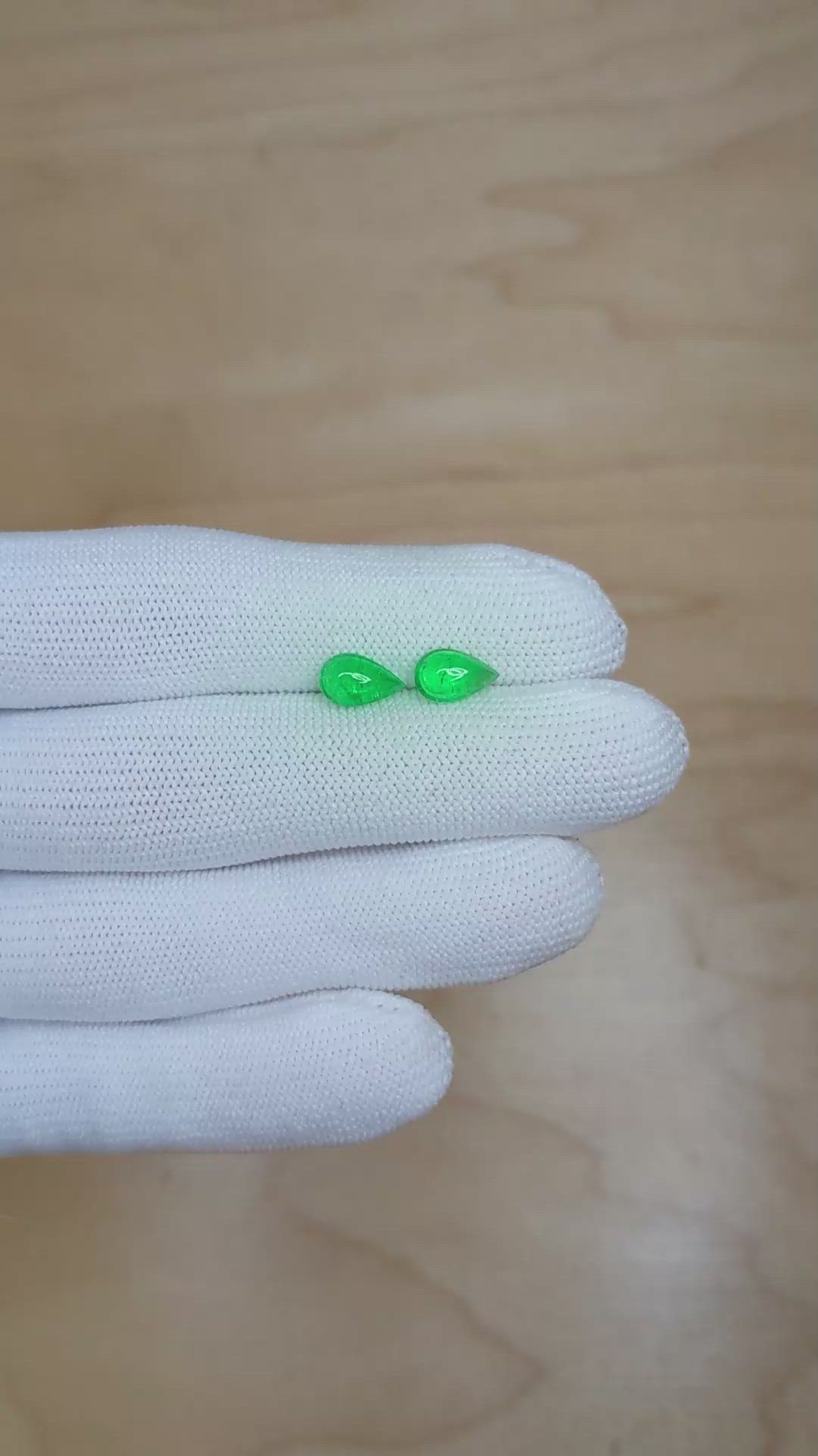 1.95 Ct.Tw.Total Carat Weight Cabochon Emerald Pair from Colombia Size Video