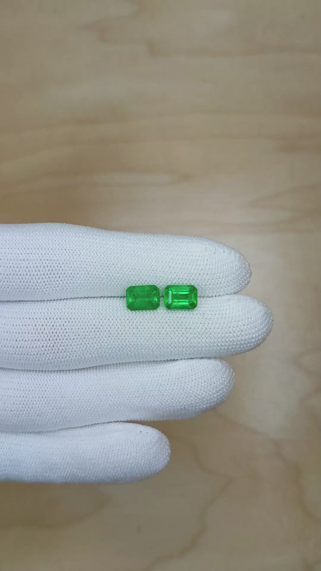 3.27 Ct.Tw.Total Carat Weight Emerald Pair from Zambia Size Video