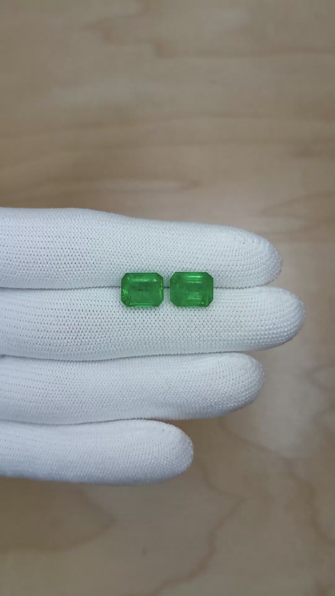 6.79 Ct.Tw.Total Carat Weight Emerald Pair from Zambia Size Video