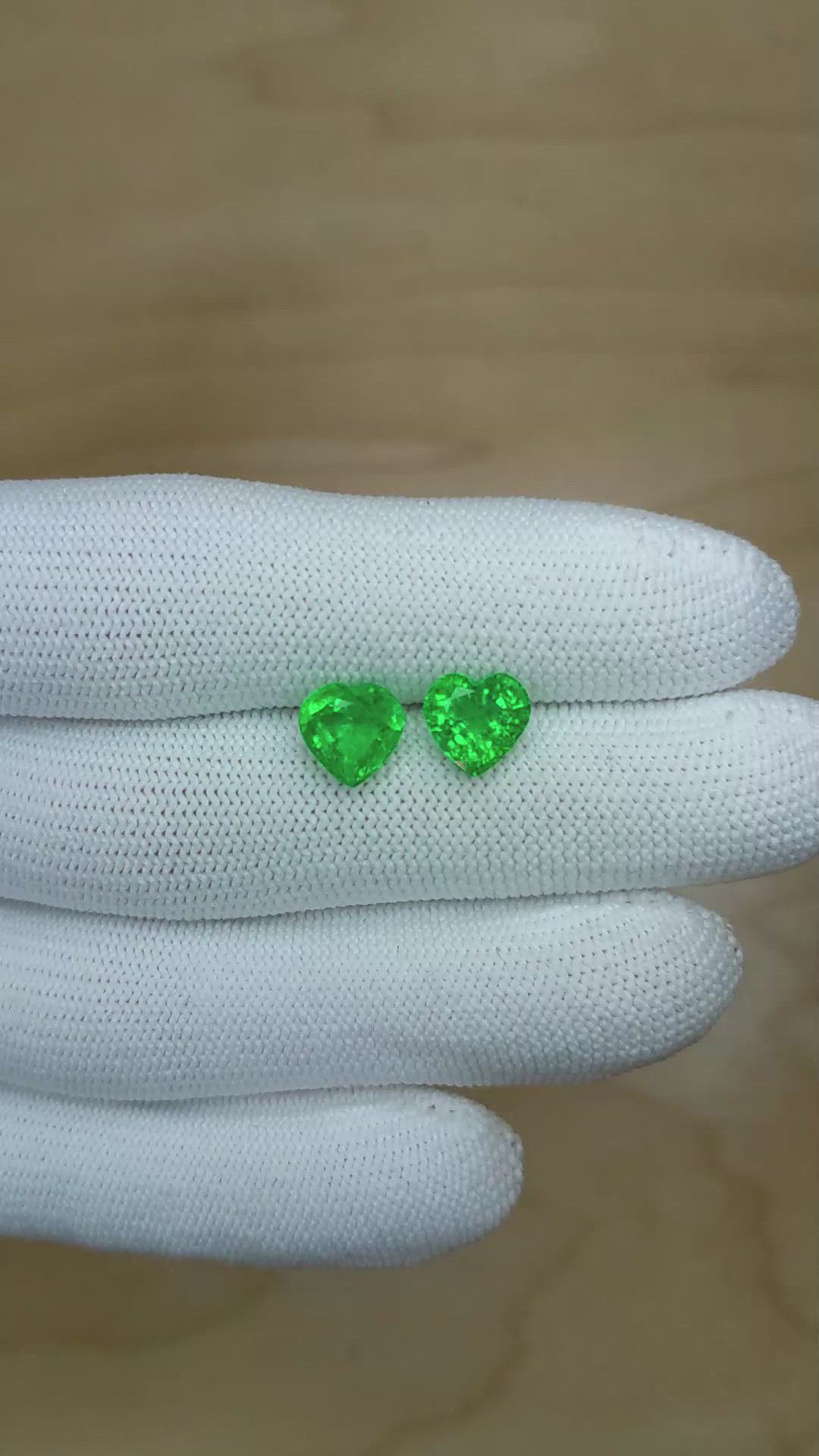 3.64 Ct.Tw.Total Carat Weight Emerald Pair from Zambia Size Video
