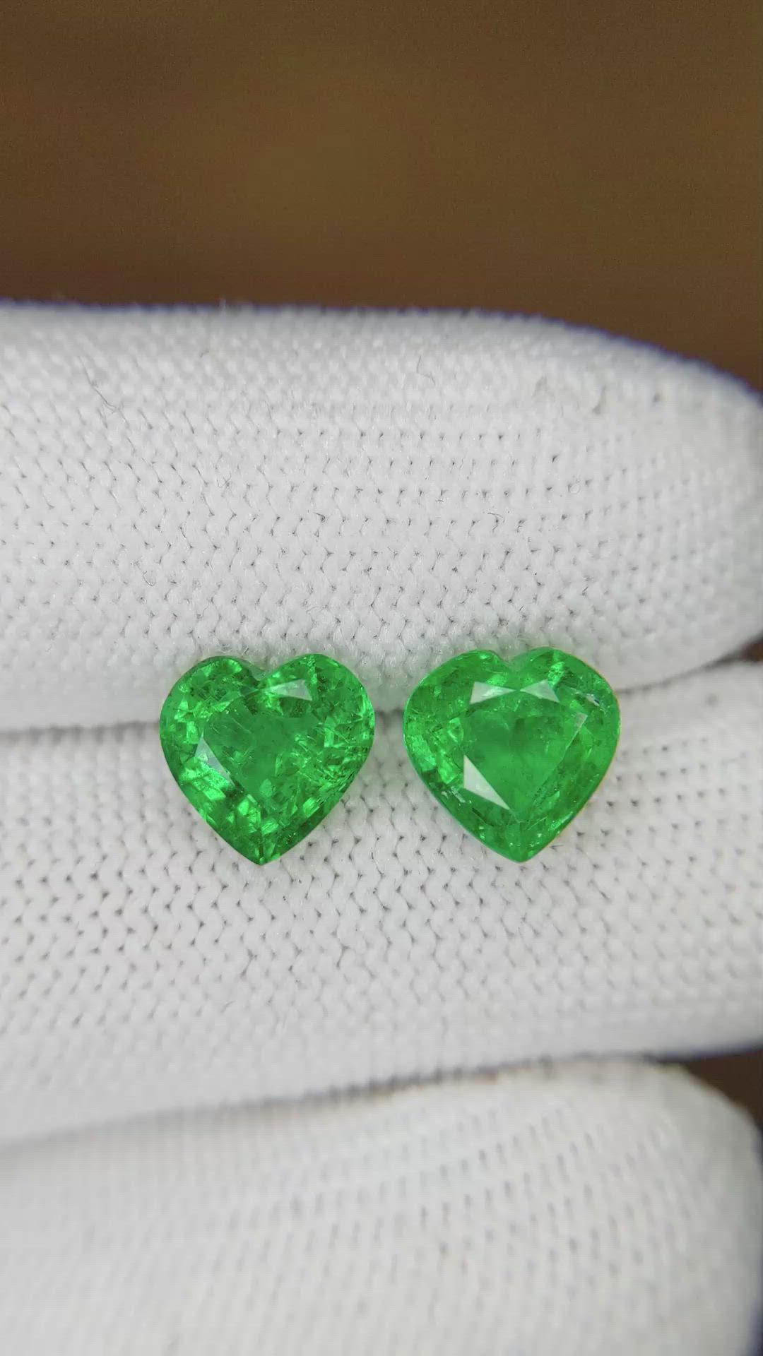 3.64 Ct.Tw.Total Carat Weight Emerald Pair from Zambia Size Video