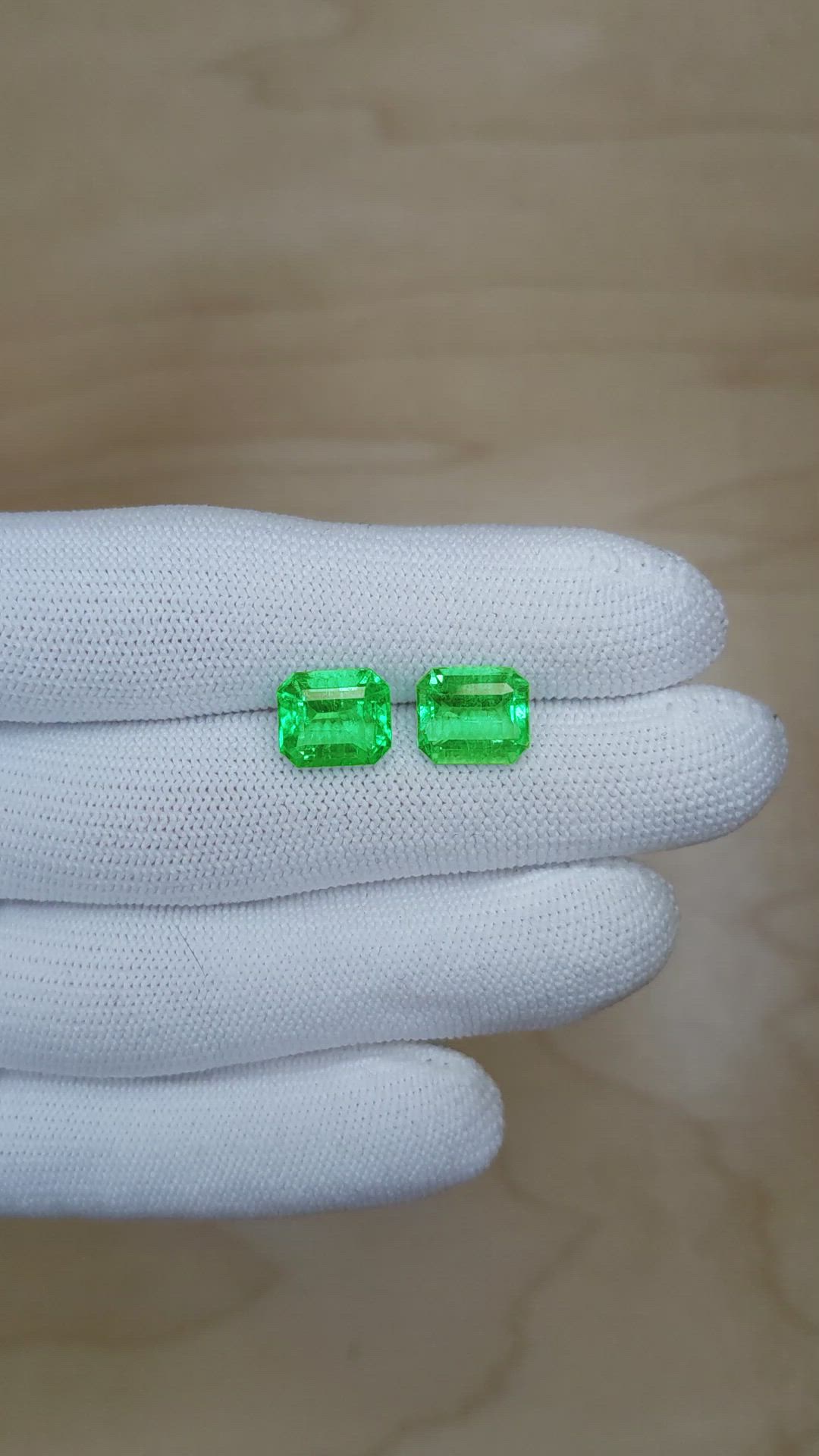 6.84 Ct.Tw.Total Carat Weight Emerald Pair from Colombia Size Video