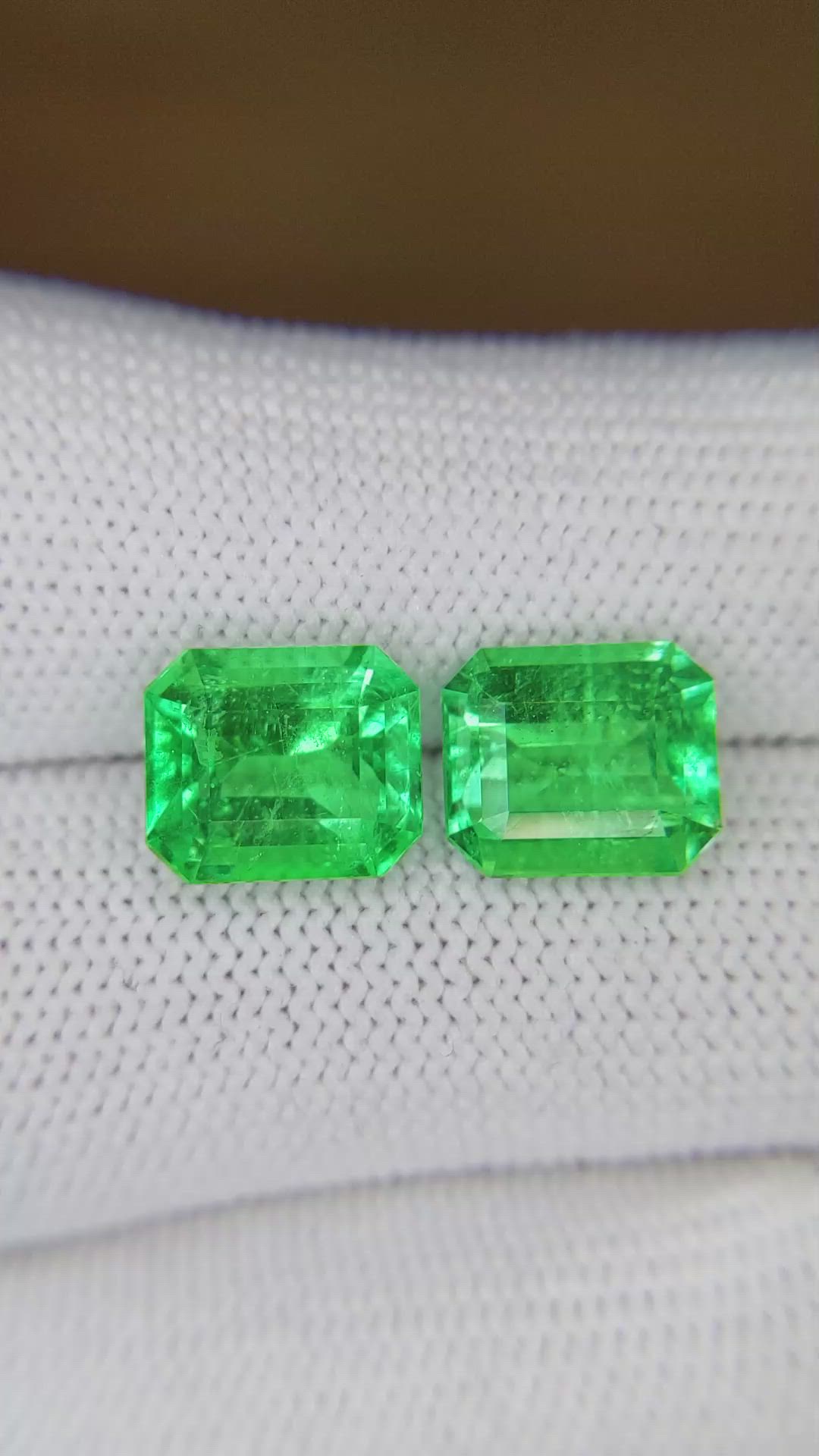 6.84 Ct.Tw.Total Carat Weight Emerald Pair from Colombia Size Video