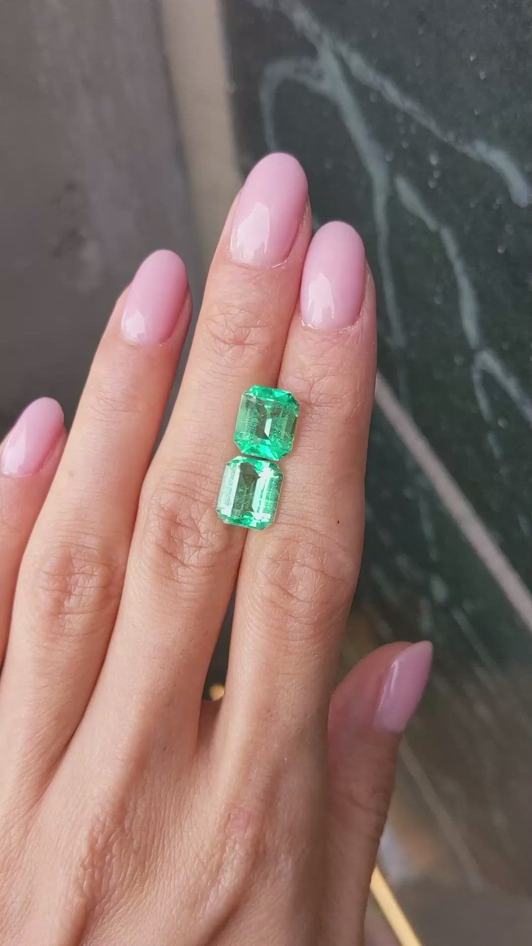 6.84 Ct.Tw.Total Carat Weight Emerald Pair from Colombia Size Video