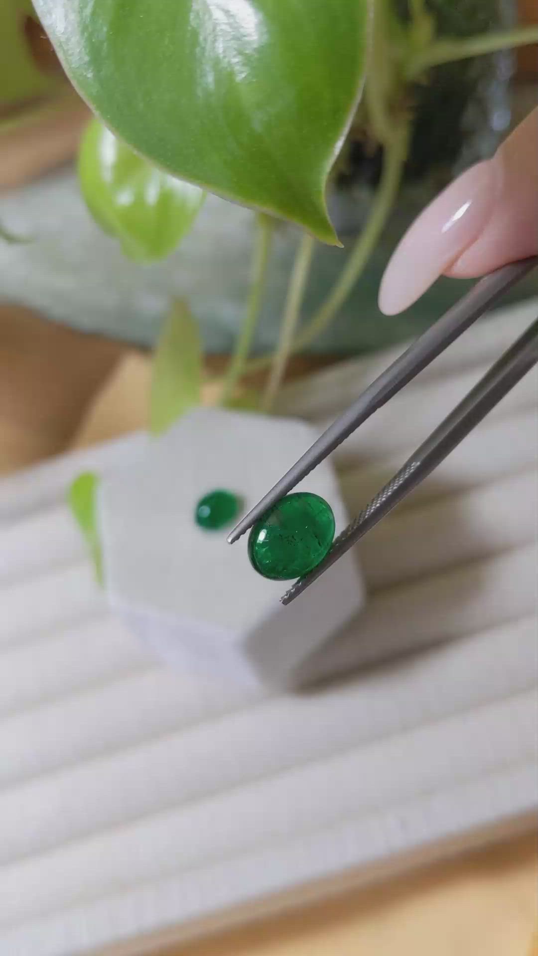 4.38 Ct.Tw.Total Carat Weight Cabochon Emerald Pair from Zambia Size Video