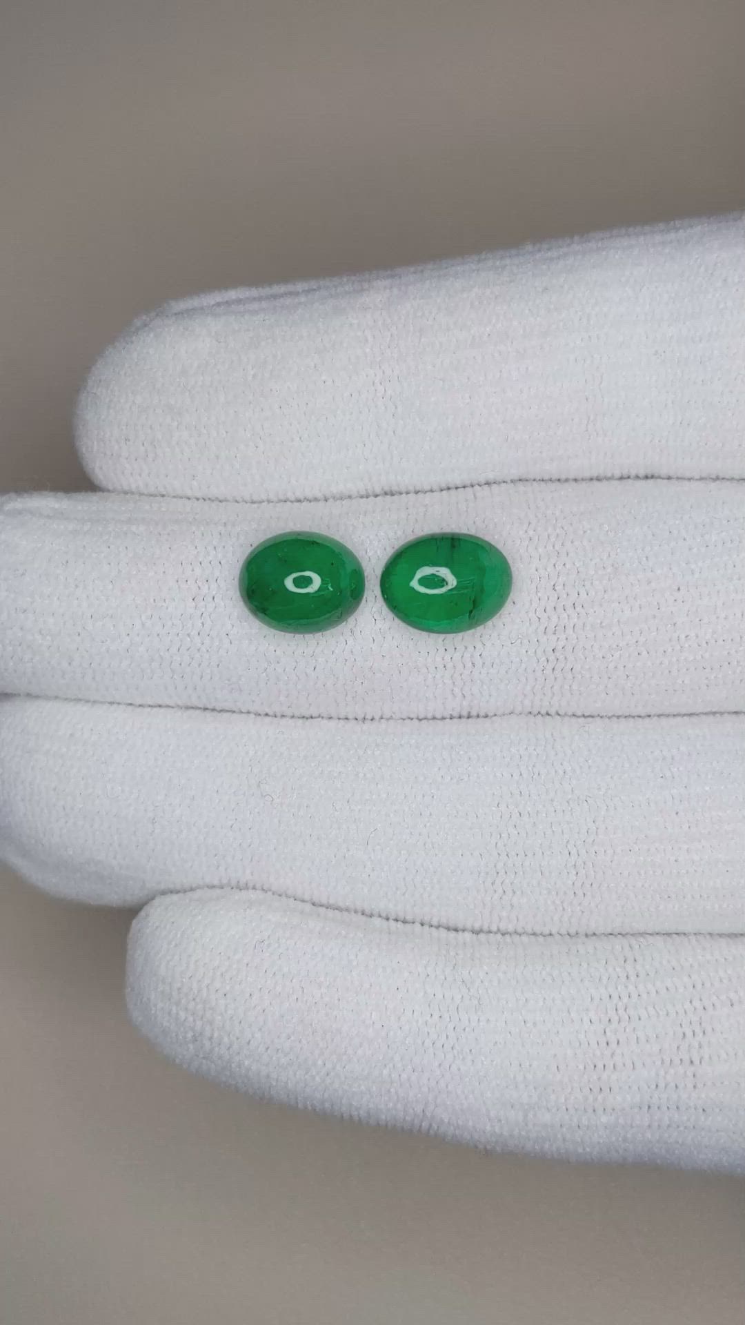 4.38 Ct.Tw.Total Carat Weight Cabochon Emerald Pair from Zambia Size Video