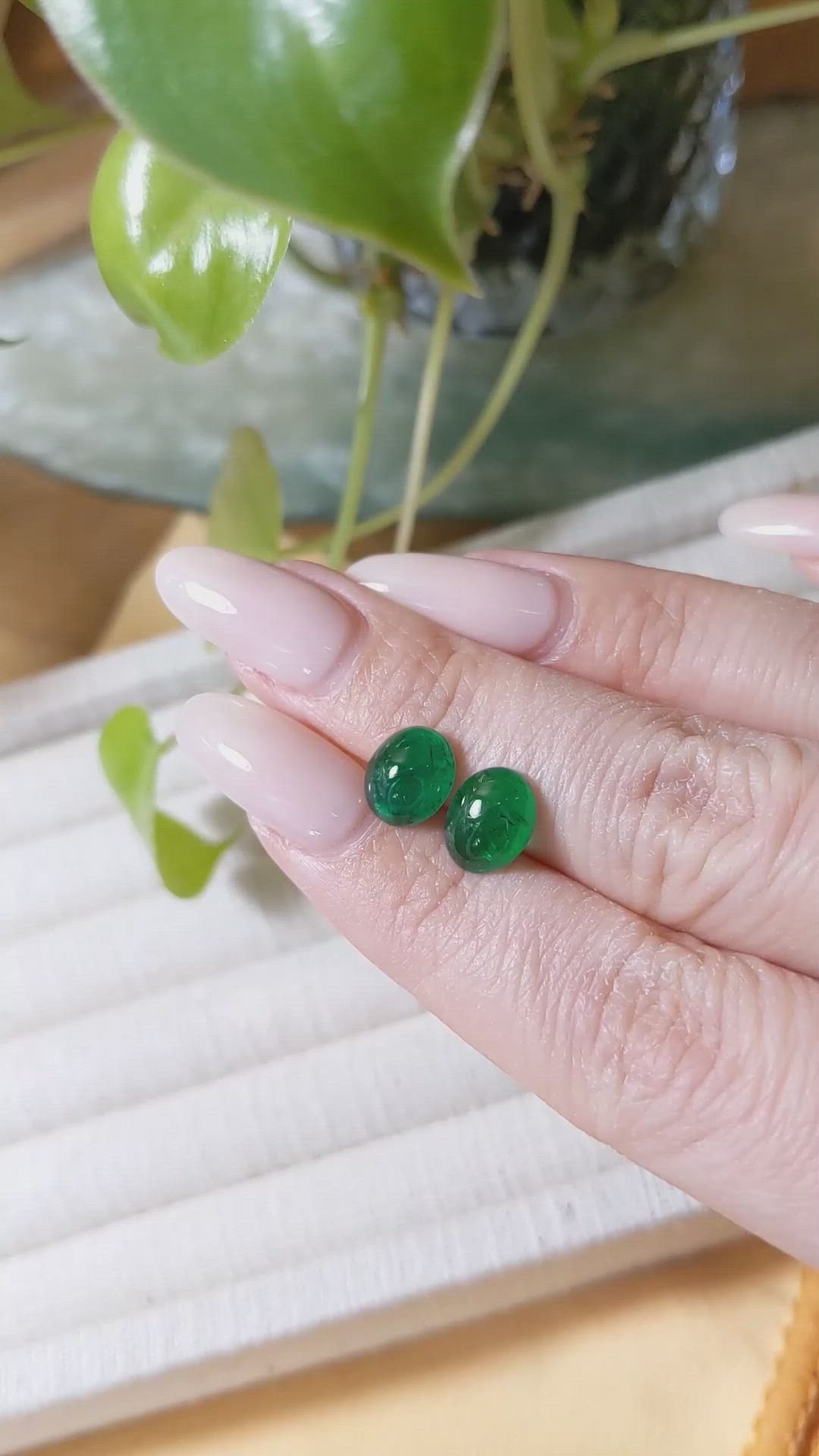 4.38 Ct.Tw.Total Carat Weight Cabochon Emerald Pair from Zambia Size Video