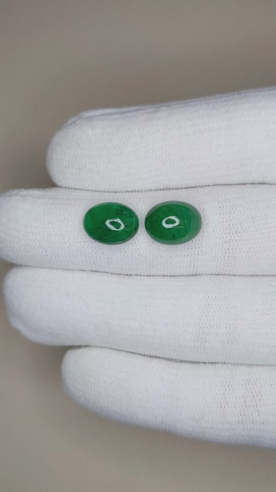 6.83 Ct.Tw.Total Carat Weight Cabochon Emerald Pair from Zambia Size Video