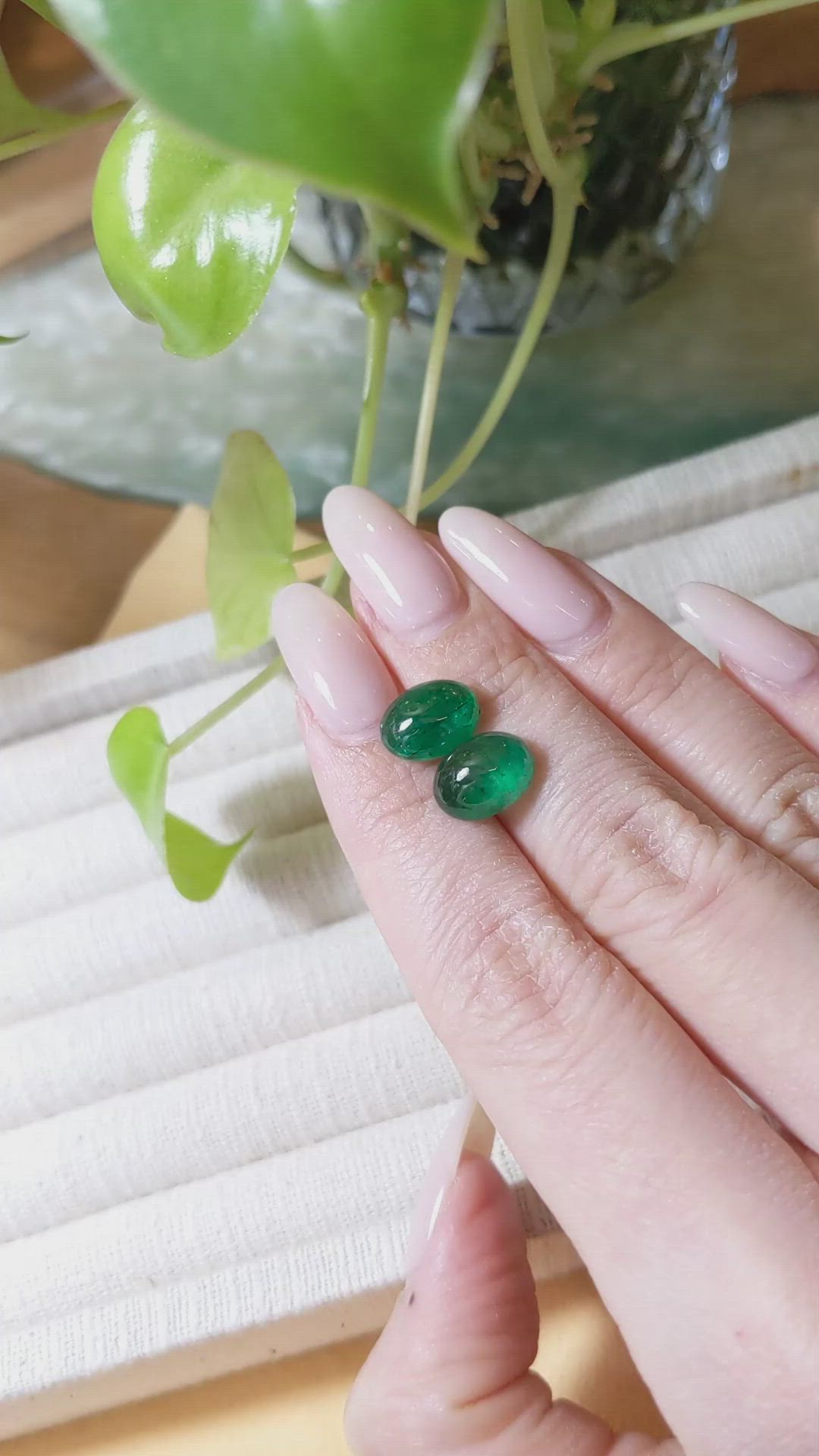 6.83 Ct.Tw.Total Carat Weight Cabochon Emerald Pair from Zambia Size Video