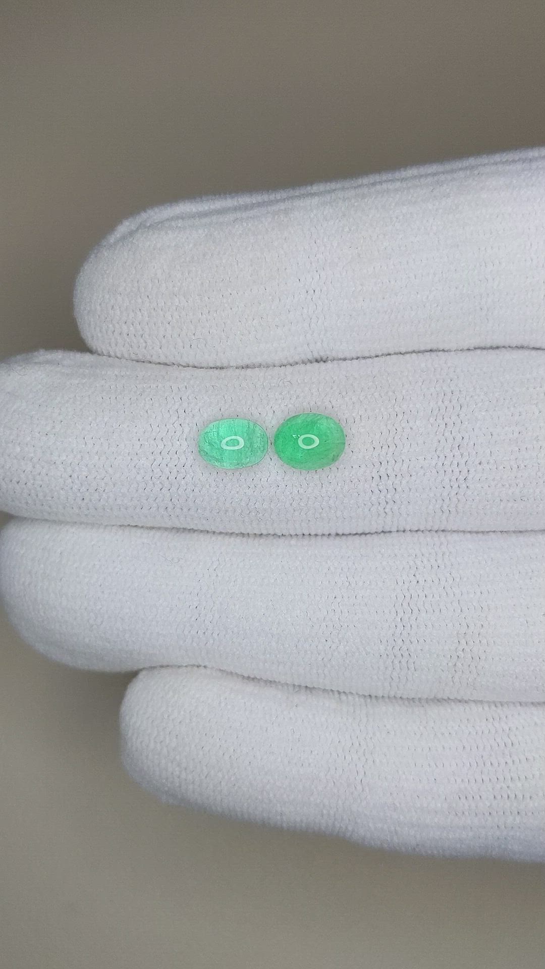 1.68&nbsp;Ct.Tw.Total Carat Weight Cabochon Emerald Pair from Russia Size Video