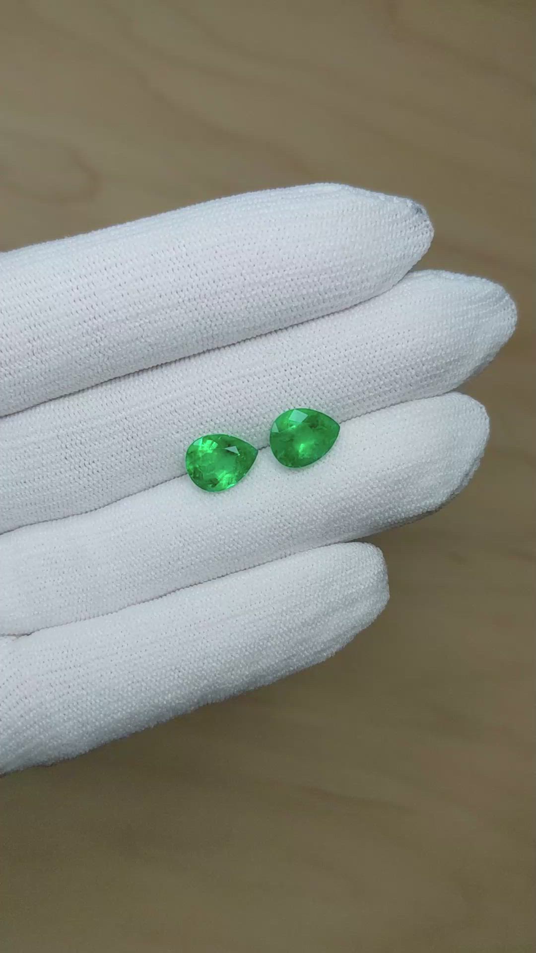 3.74 Ct.Tw.Total Carat Weight Emerald Pair from Afghanistan Size Video