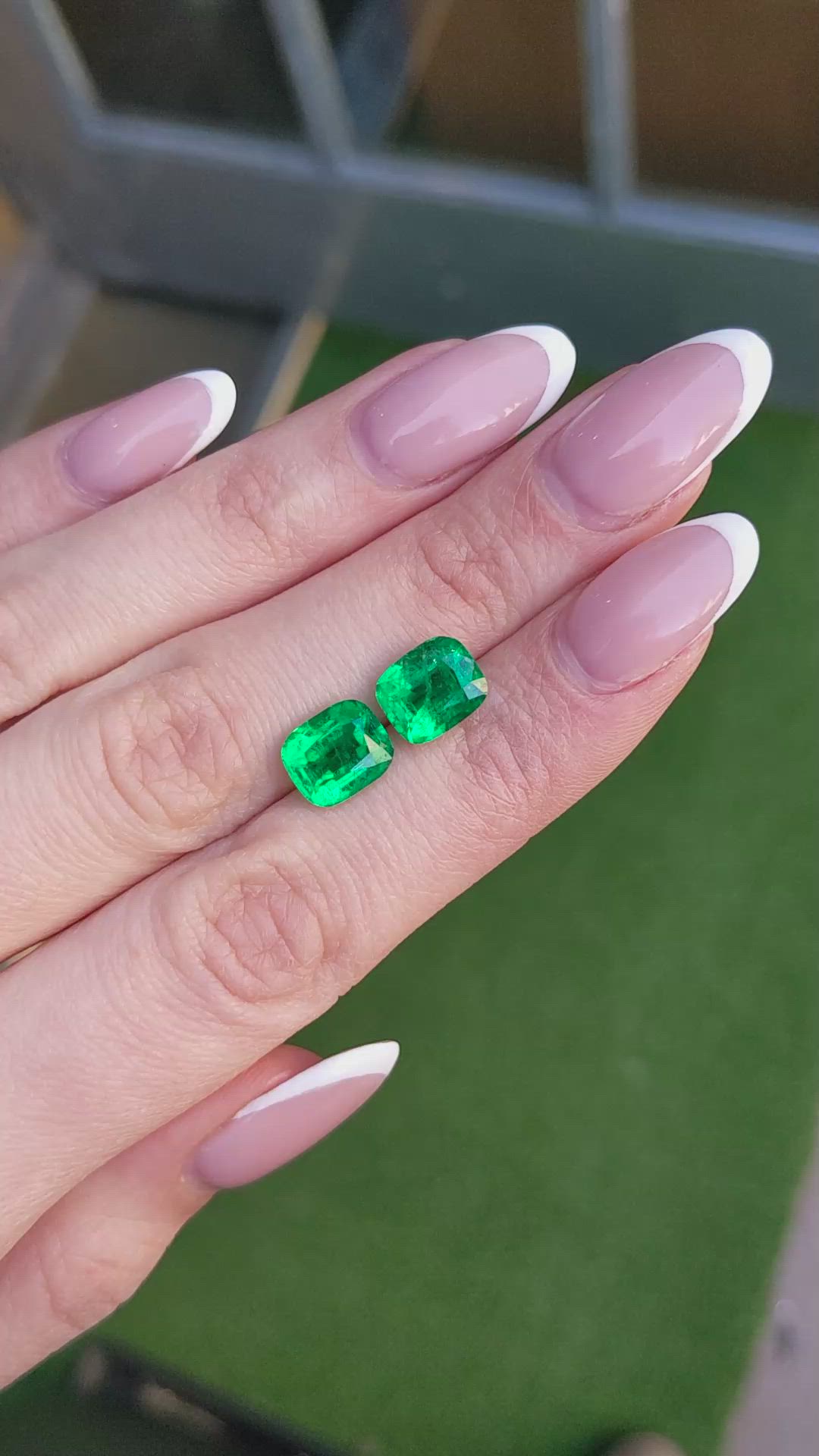 5.68&nbsp;Ct.Tw.Total Carat Weight Emerald Pair from Zambia Size Video