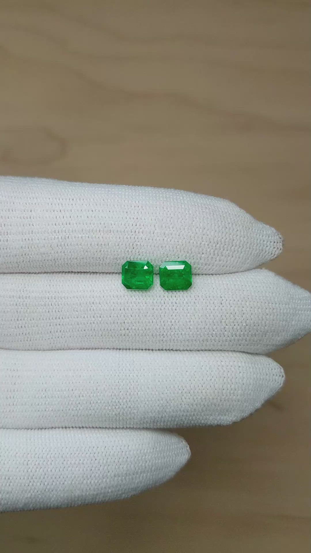 2.06 Ct.Tw.Total Carat Weight Emerald Pair from Colombia Size Video