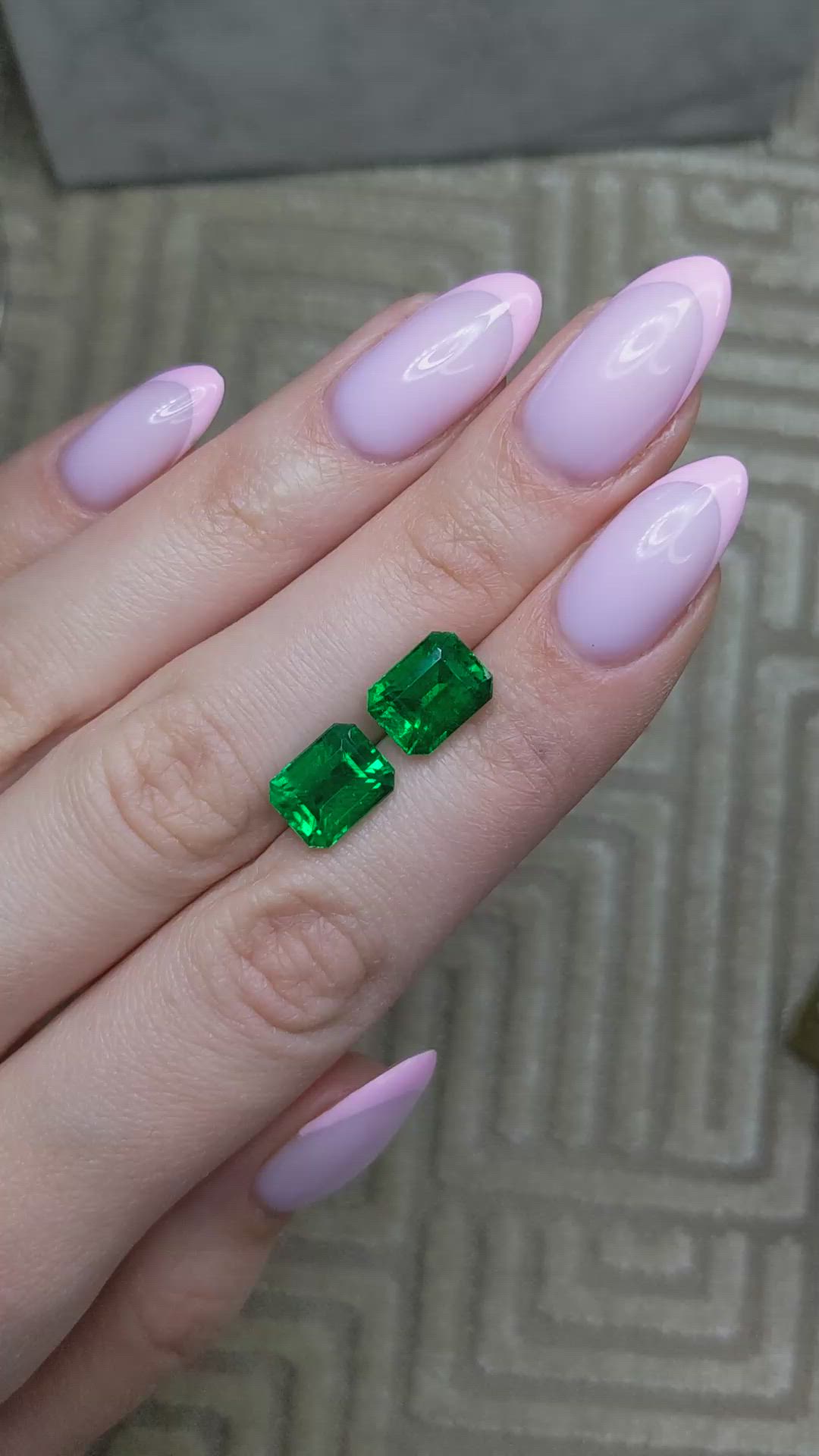 6.84&nbsp;Ct.Tw.Total Carat Weight Emerald Pair from Zambia Size Video