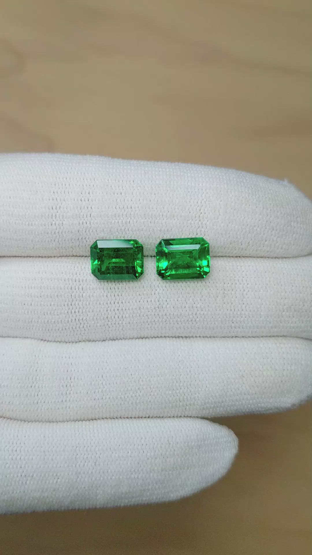 6.84&nbsp;Ct.Tw.Total Carat Weight Emerald Pair from Zambia Size Video