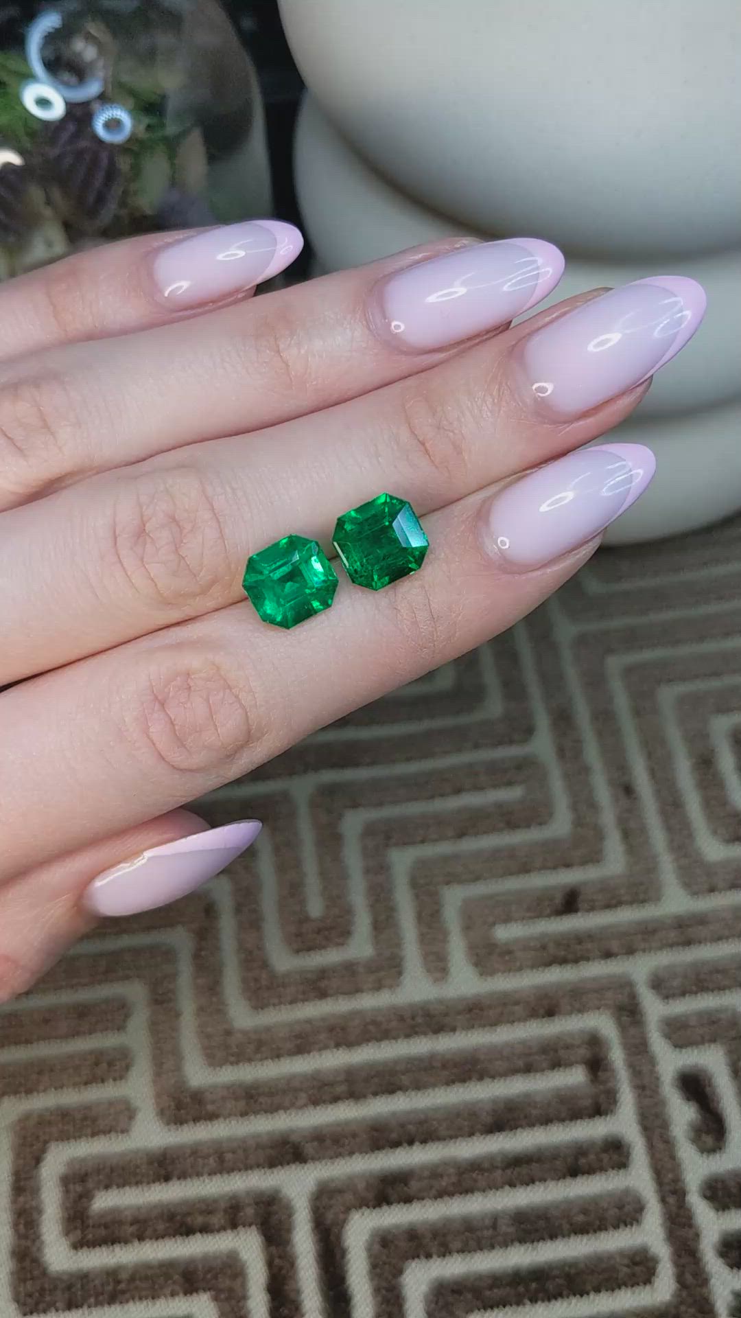 7.47&nbsp;Ct.Tw.Total Carat Weight Emerald Pair from Zambia Size Video