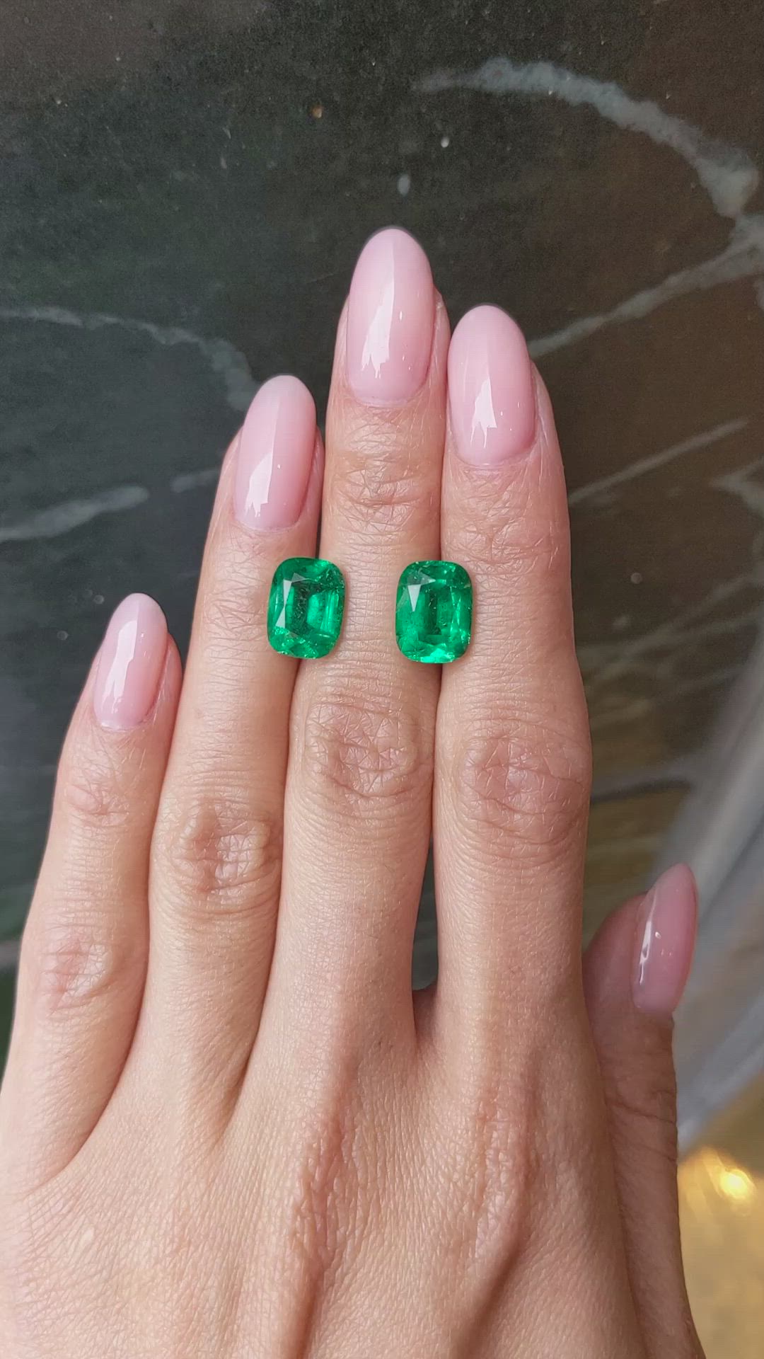 7.16&nbsp;Ct.Tw.Total Carat Weight Emerald Pair from Zambia Size Video