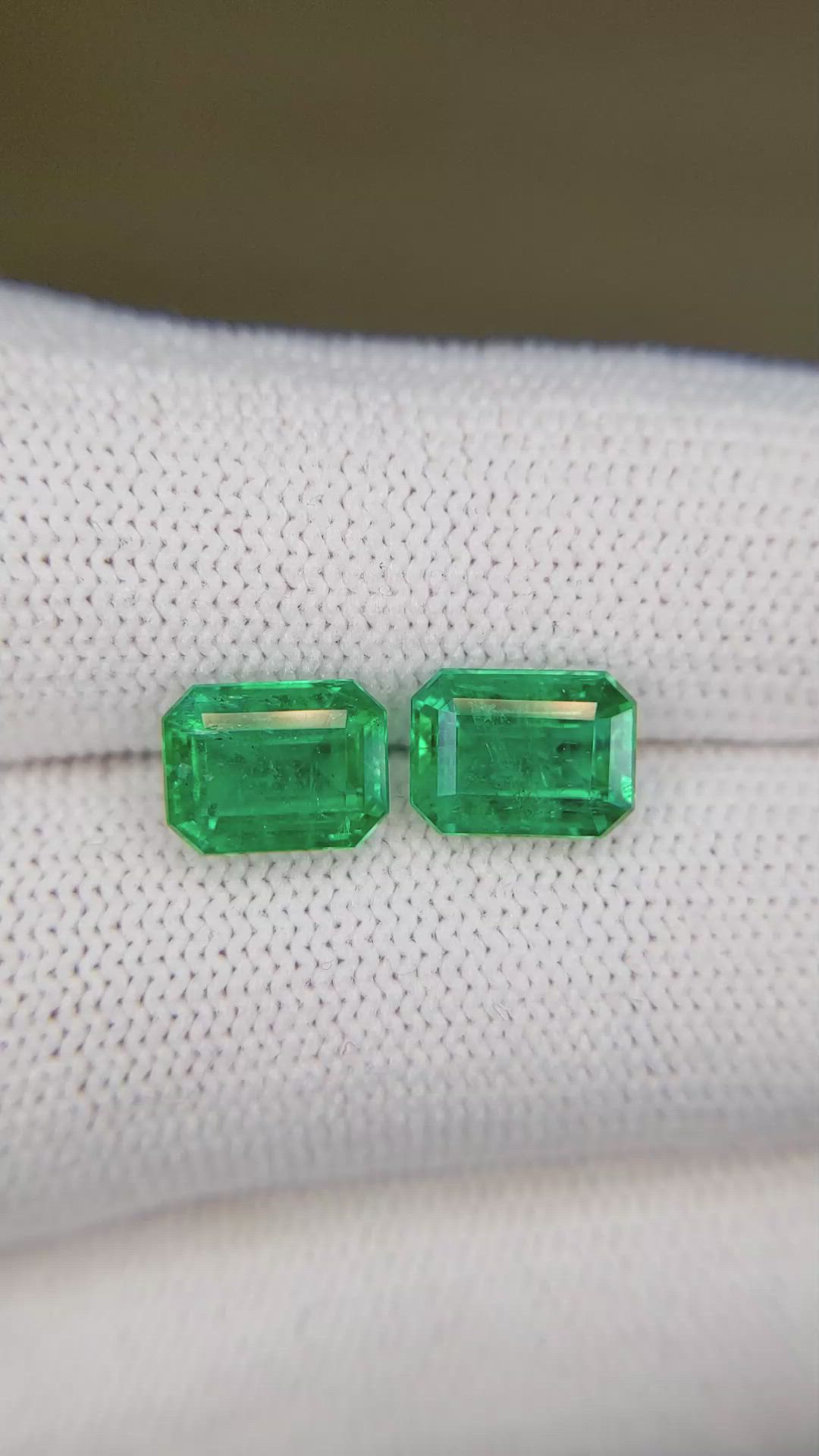 3.42 Ct.Tw.Total Carat Weight Emerald Pair from Zambia Size Video
