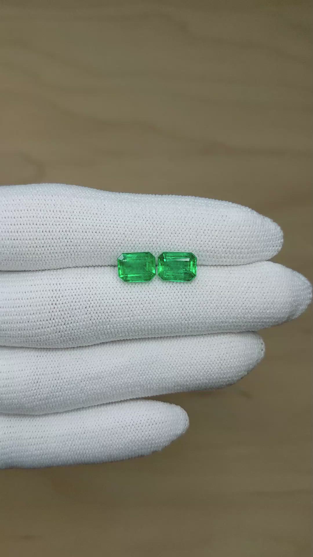 3.42 Ct.Tw.Total Carat Weight Emerald Pair from Zambia Size Video