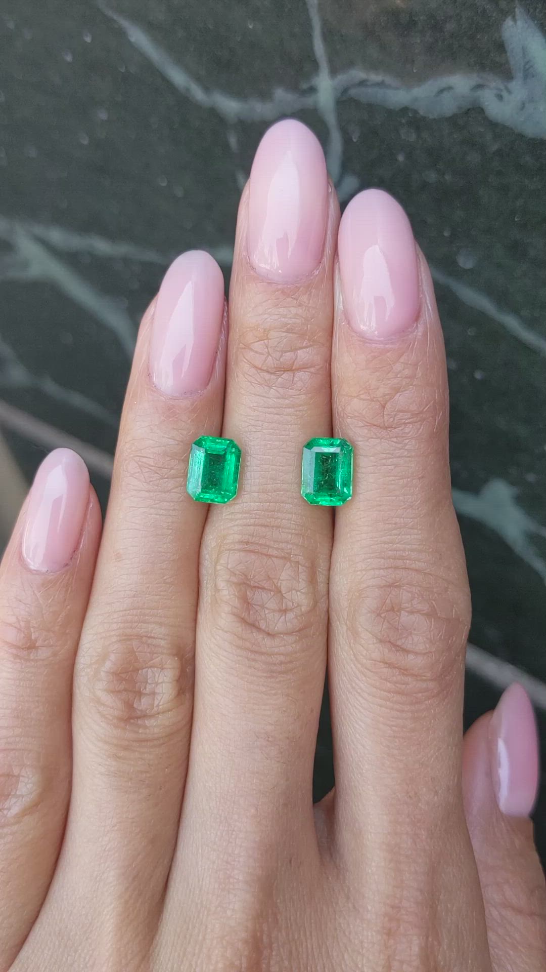 3.42 Ct.Tw.Total Carat Weight Emerald Pair from Zambia Size Video